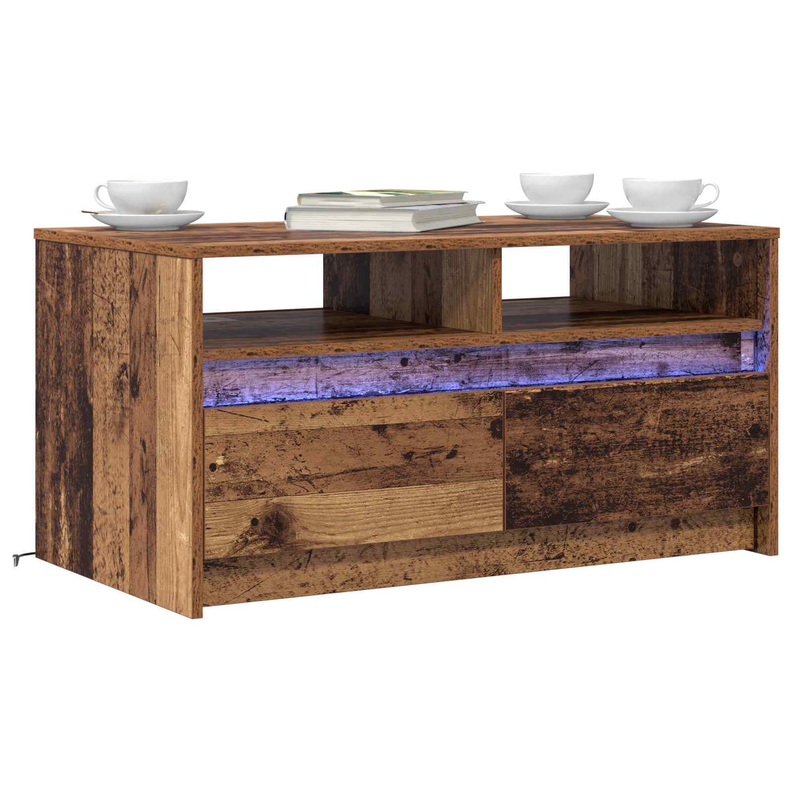 vidaXL Stolik kawowy Ze LED Lights Stare drewno 90 x 50 x 45 cm