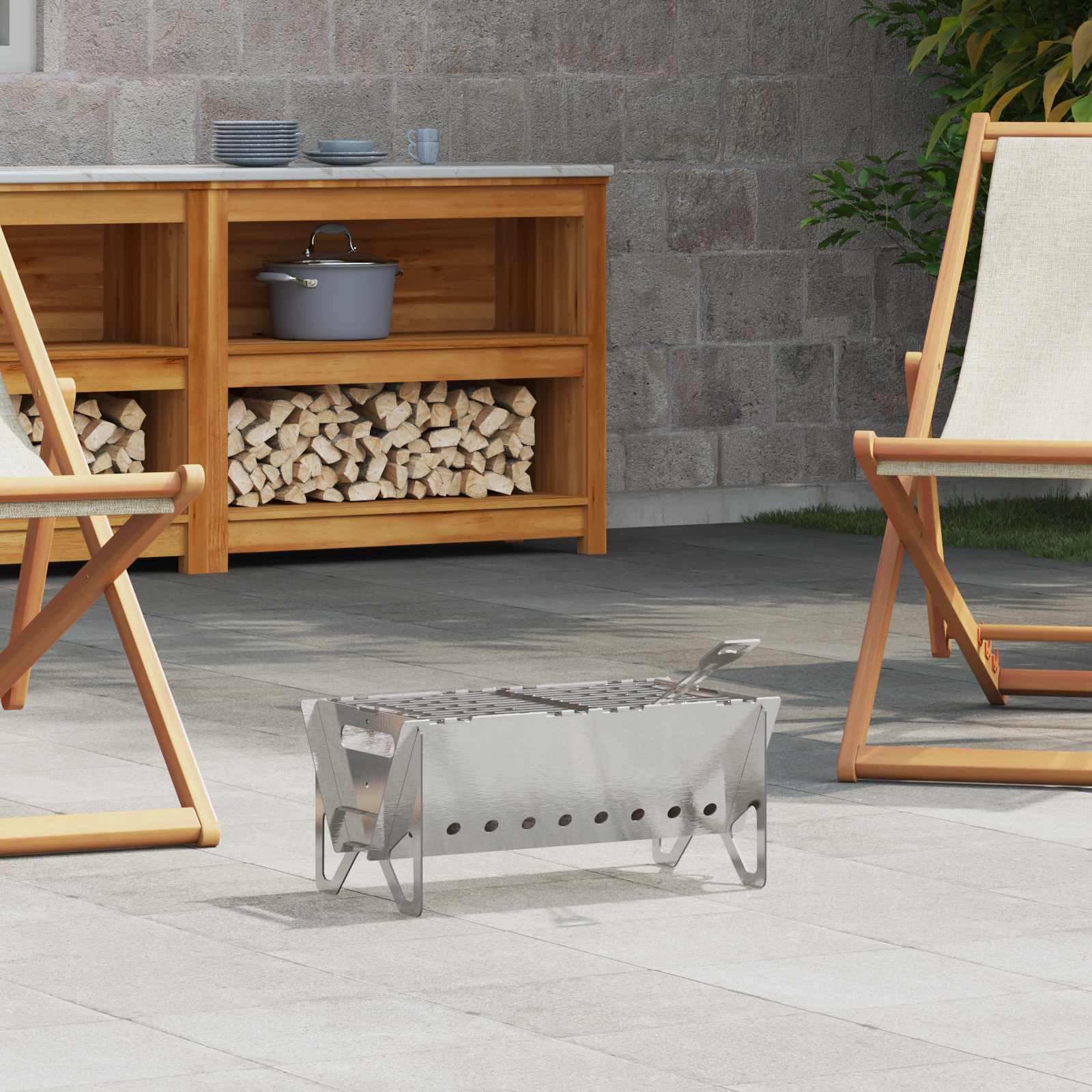 vidaXL Ognisko Campingowe 42 x 22 x 18 cm Stal nierdzewna srebrny