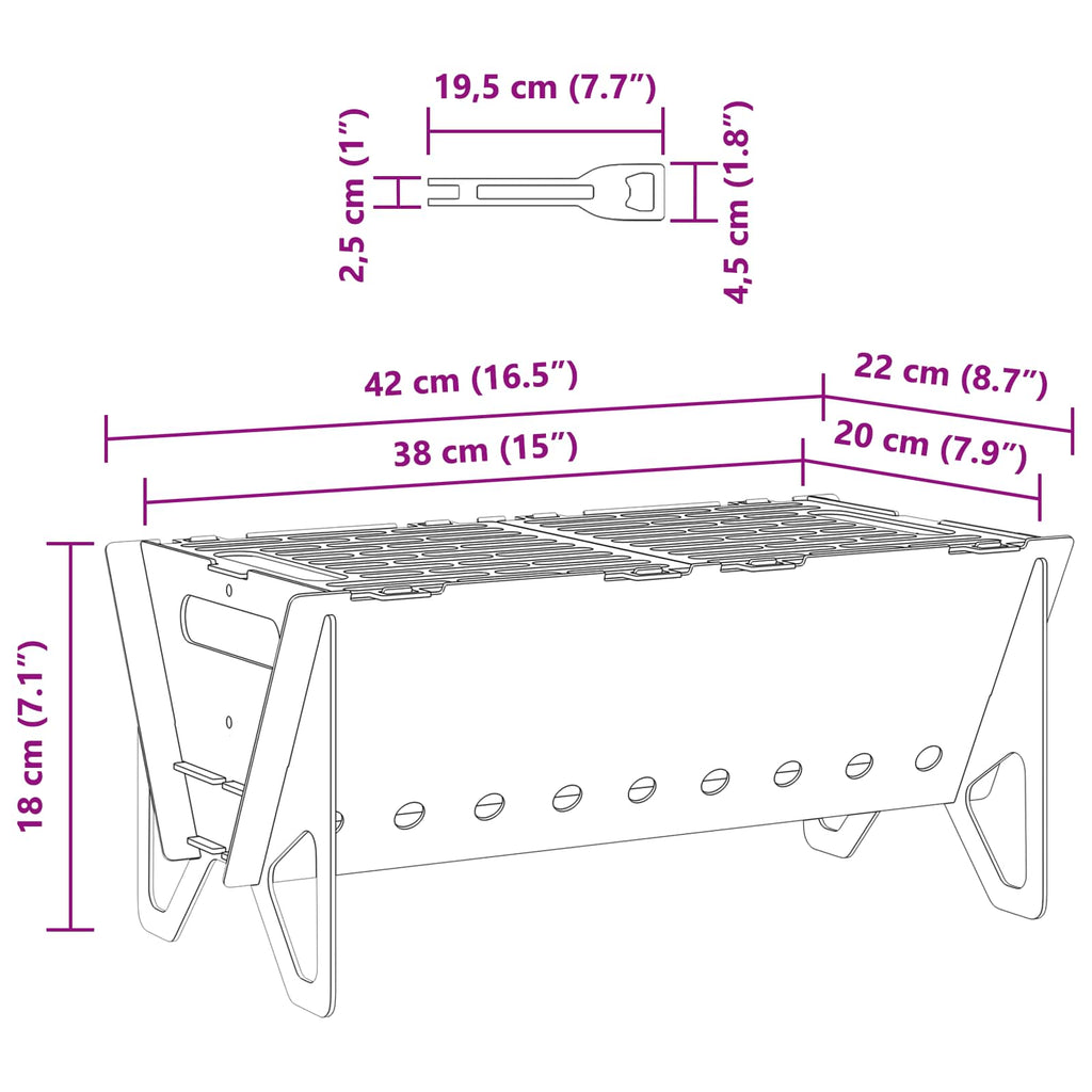 vidaXL Ognisko Campingowe 42 x 22 x 18 cm Stal nierdzewna srebrny
