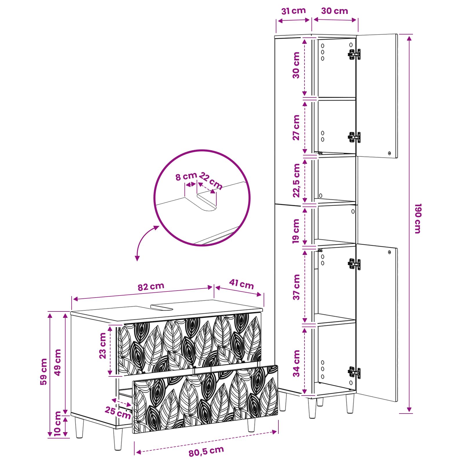 vidaXL Zestaw Szafek Łazienkowych 2 Częściowy DELFT Betonowy szary