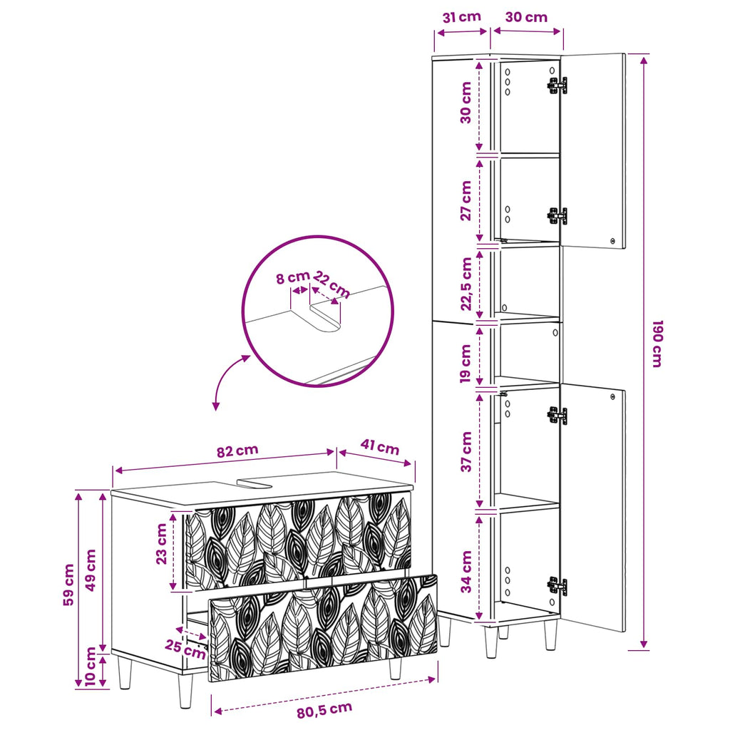 vidaXL Zestaw Szafek Łazienkowych 2 Częściowy DELFT