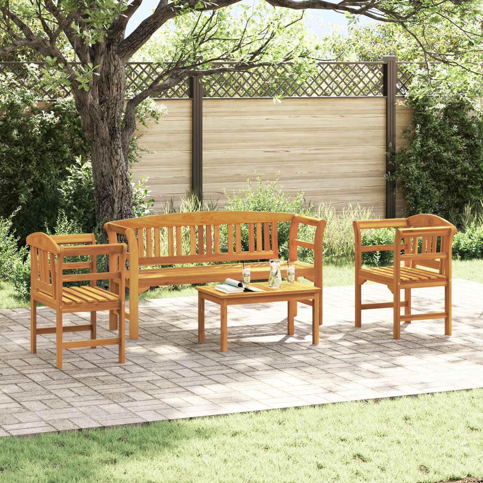 vidaXL Zestaw lounge Róża ogrodowa 4 pcs Lite Drewno Akacji