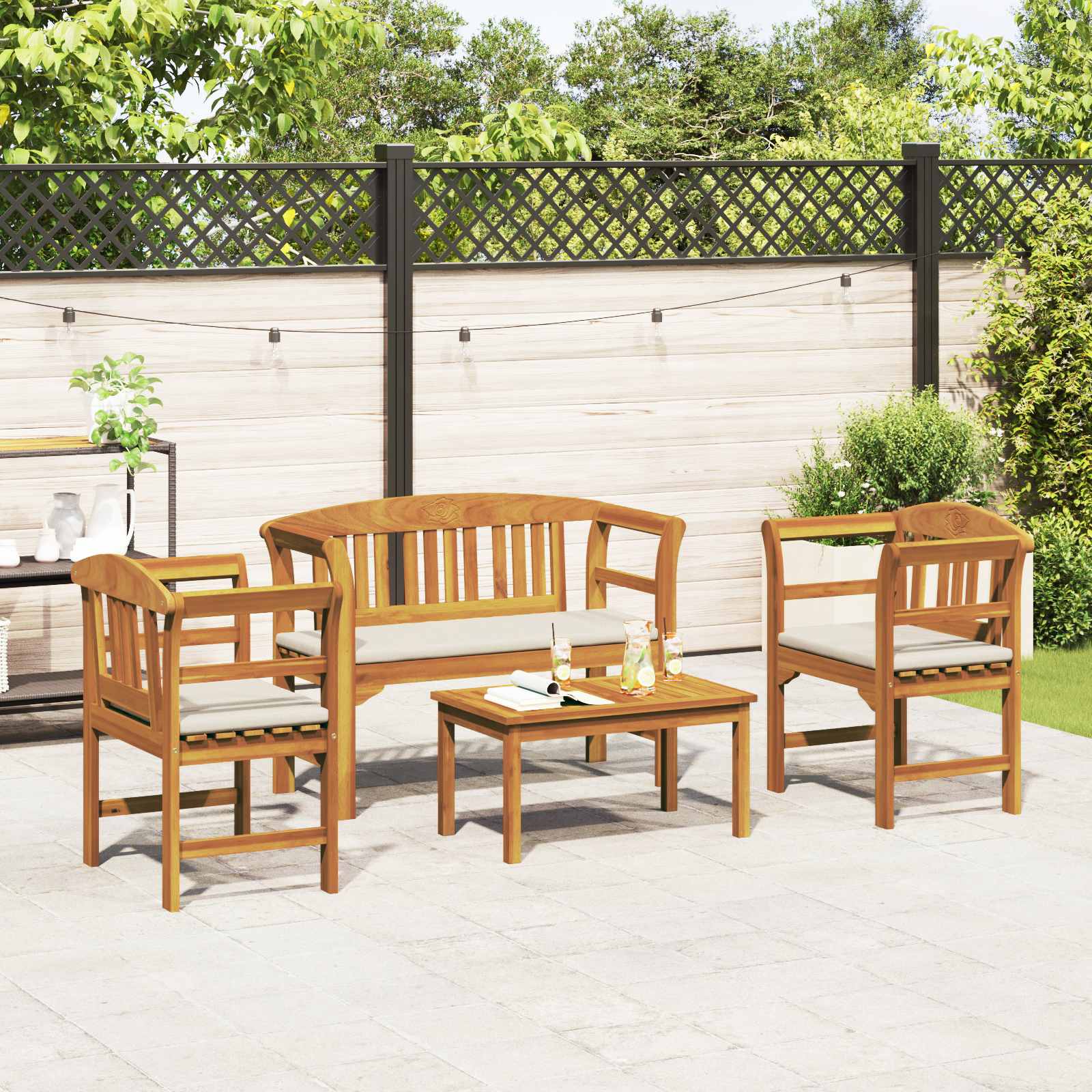 vidaXL Zestaw lounge Róża ogrodowa z poduszką 4 pcs Lite Drewno Akacji