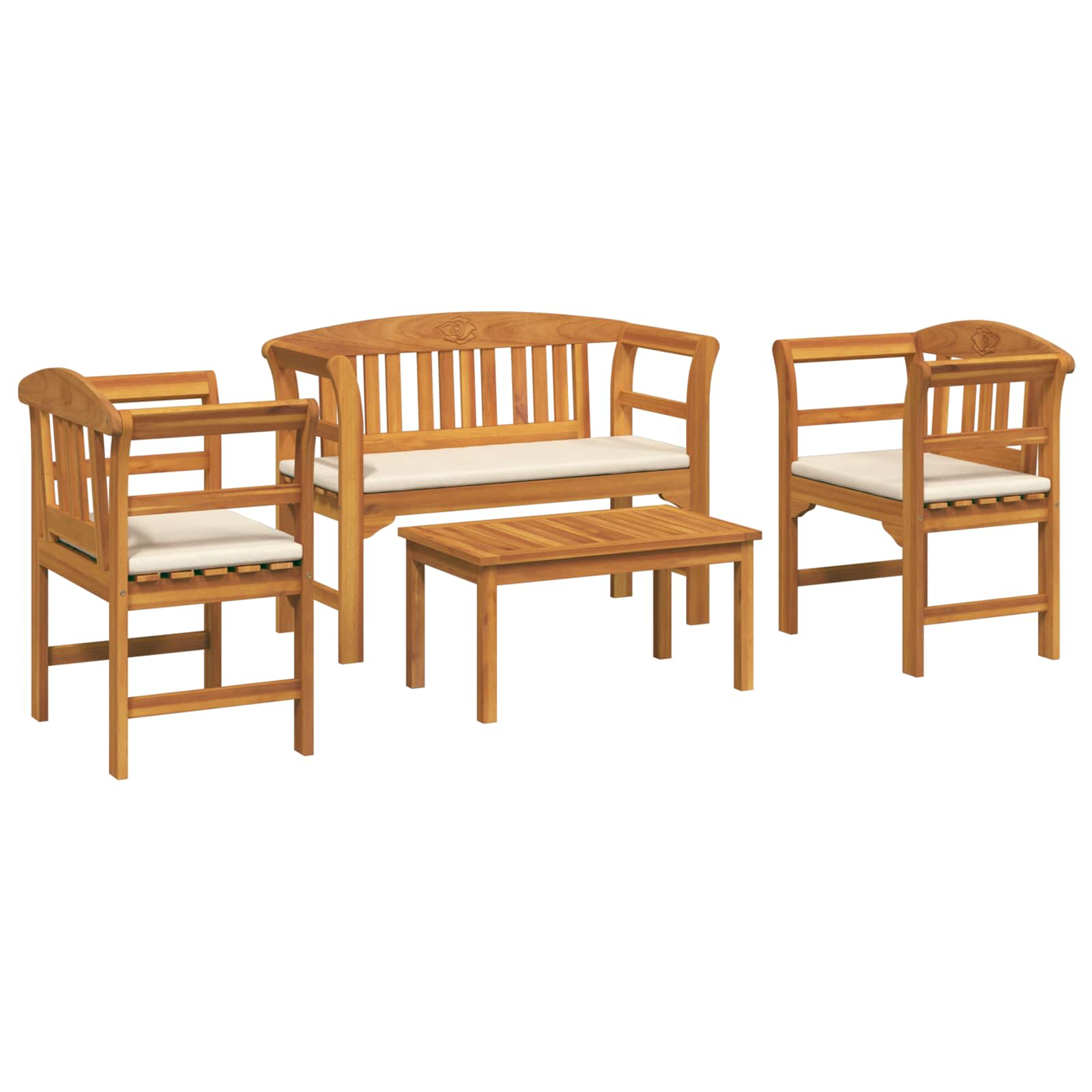 vidaXL Zestaw lounge Róża ogrodowa z poduszką 4 pcs Lite Drewno Akacji