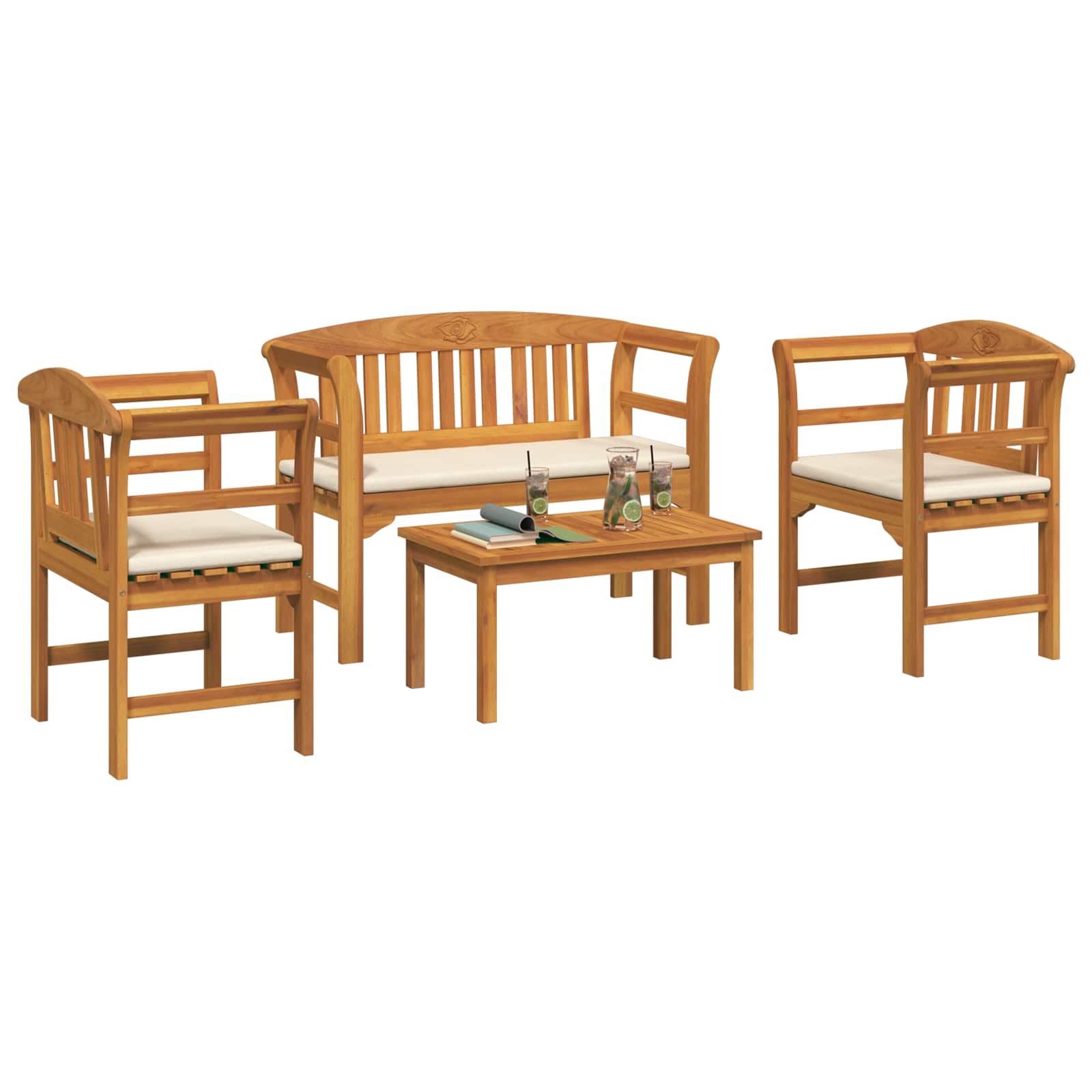 vidaXL Zestaw lounge Róża ogrodowa z poduszką 4 pcs Lite Drewno Akacji