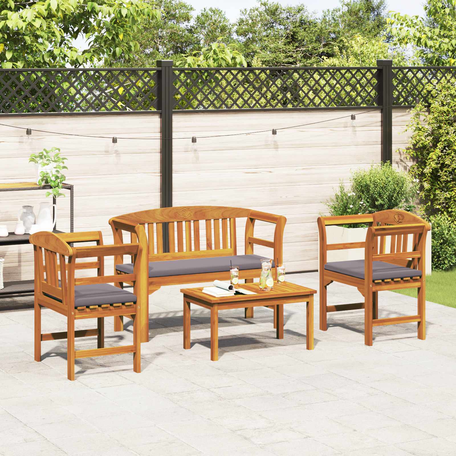 vidaXL Zestaw lounge Róża ogrodowa z poduszką 4 pcs Lite Drewno Akacji