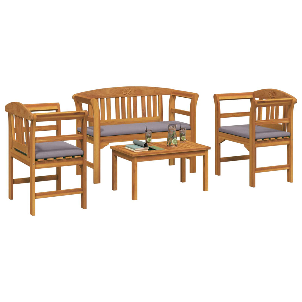 vidaXL Zestaw lounge Róża ogrodowa z poduszką 4 pcs Lite Drewno Akacji