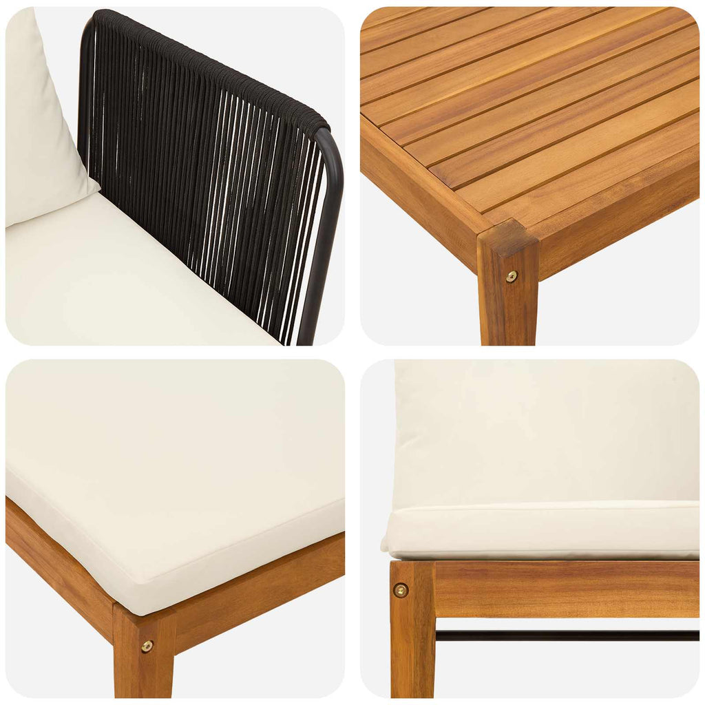 vidaXL 5 pcs Solidne drewno akacjowe i lina naturalny
