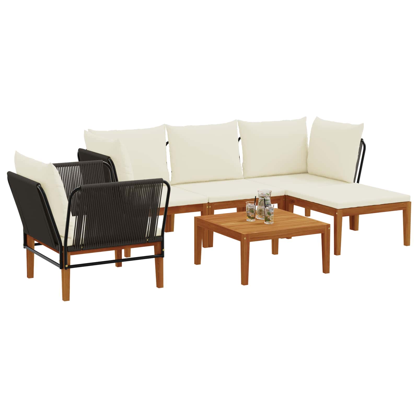 vidaXL 6 pcs Solidne drewno akacjowe i lina naturalny