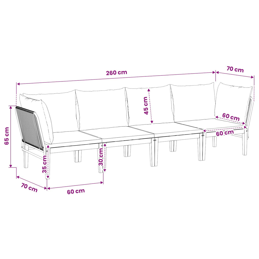 vidaXL 4 pcs Solidne drewno akacjowe i lina naturalny
