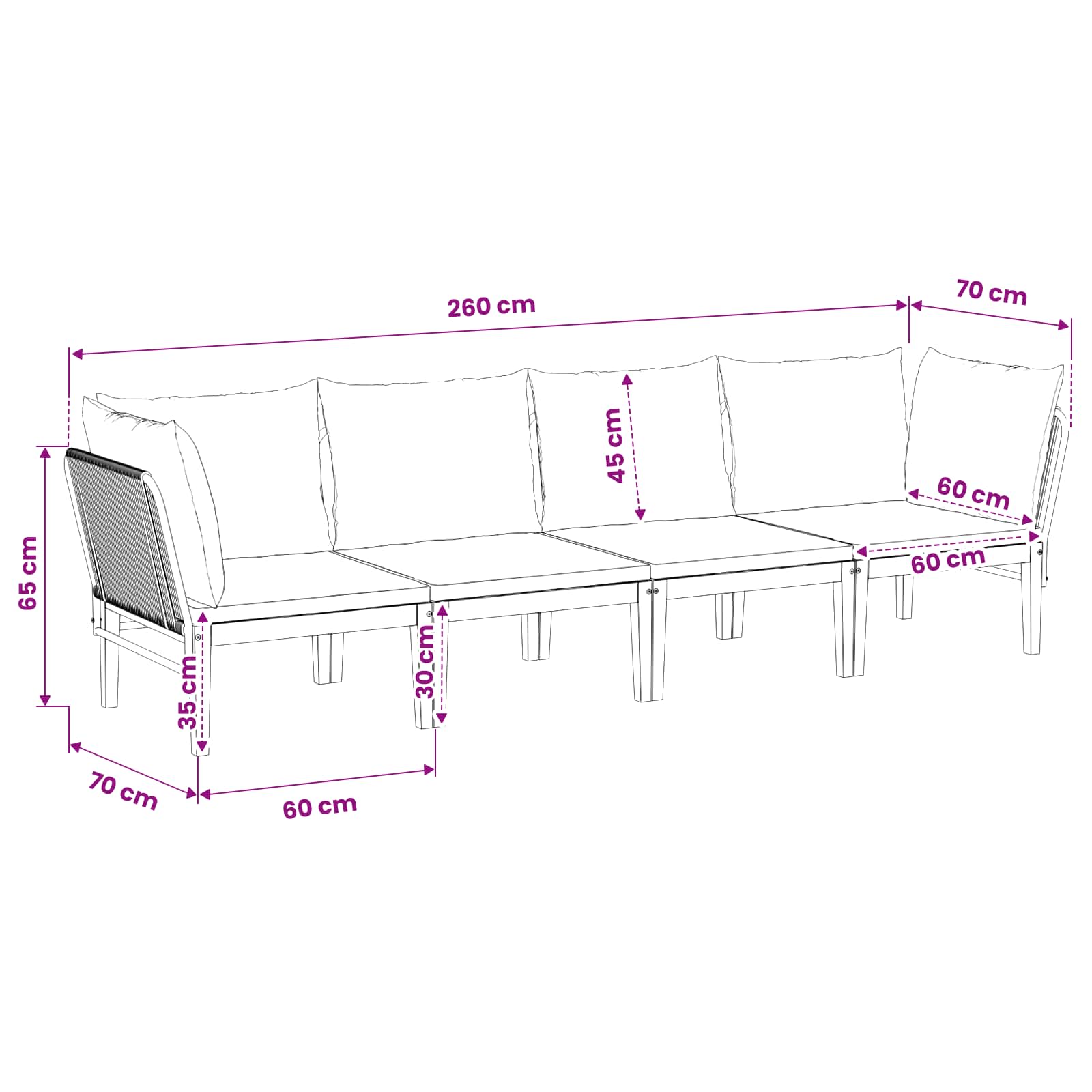 vidaXL 4 pcs Solidne drewno akacjowe i lina naturalny