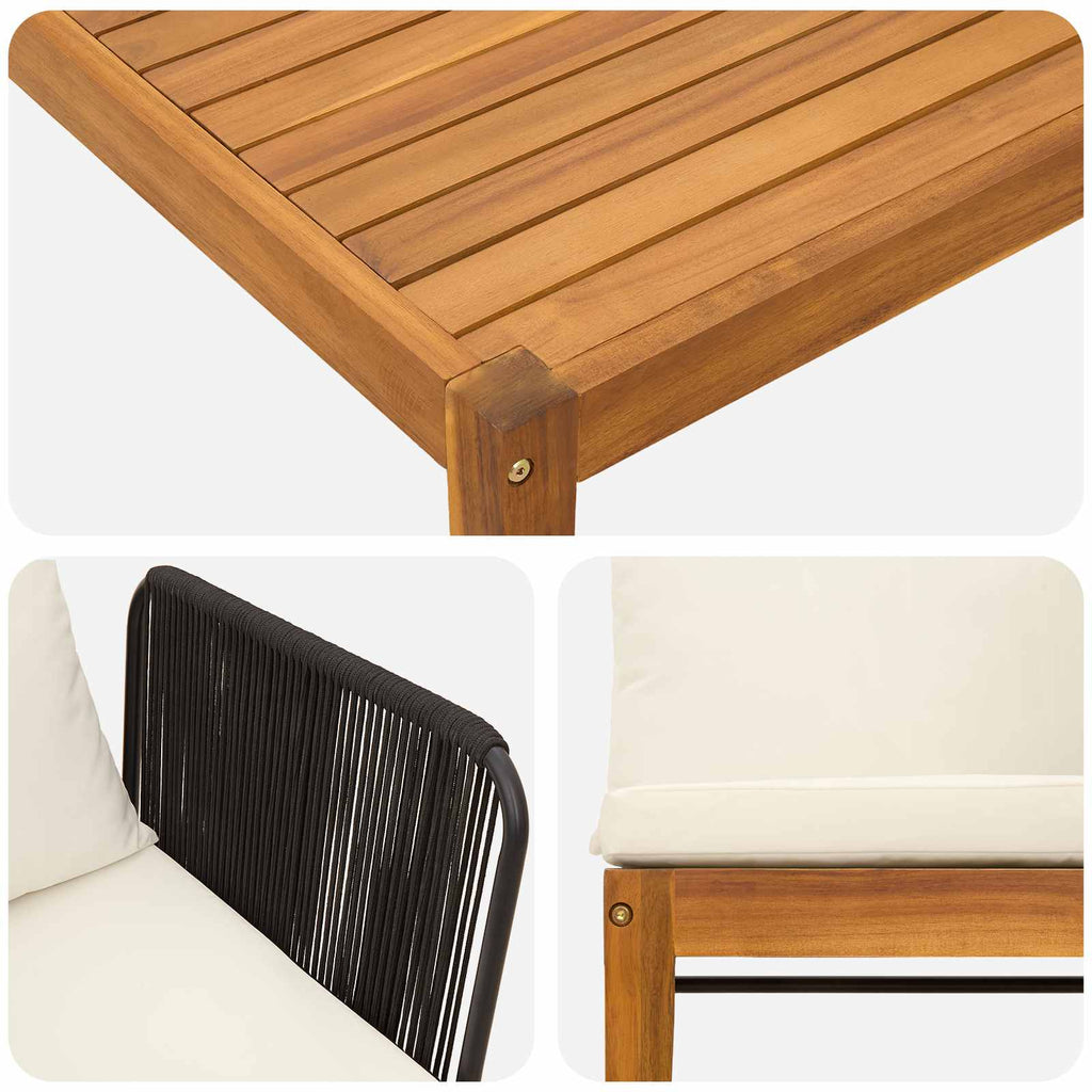 vidaXL 5 pcs Solidne drewno akacjowe i lina naturalny