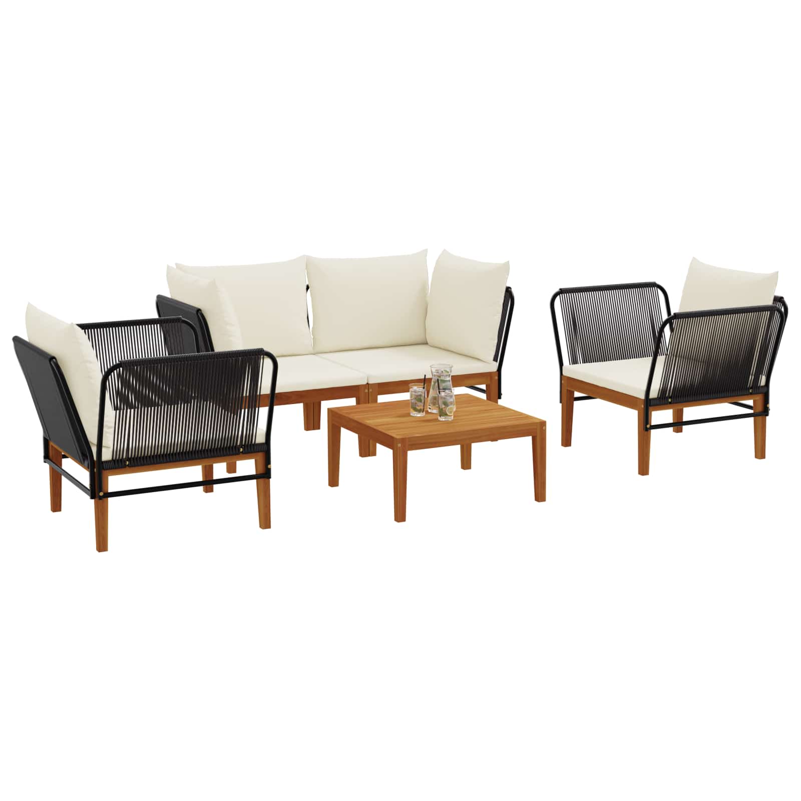 vidaXL 5 pcs Solidne drewno akacjowe i lina naturalny