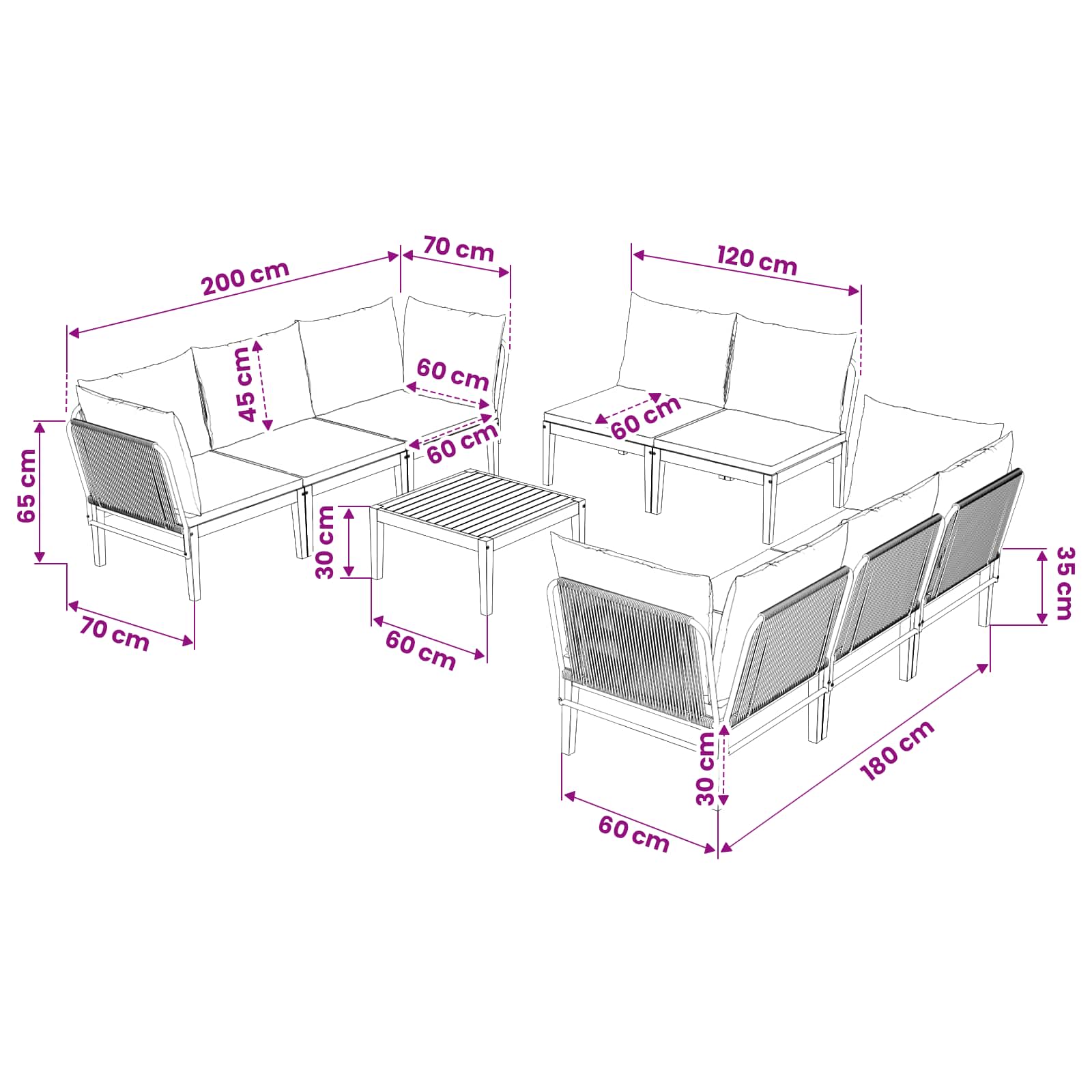vidaXL 9 pcs Solidne drewno akacjowe i lina naturalny