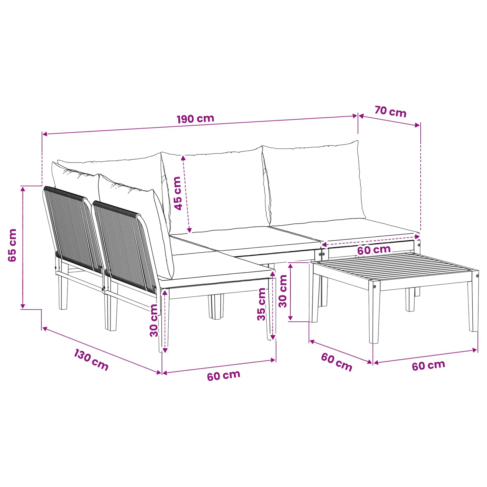 vidaXL 5 pcs Solidne drewno akacjowe i lina naturalny