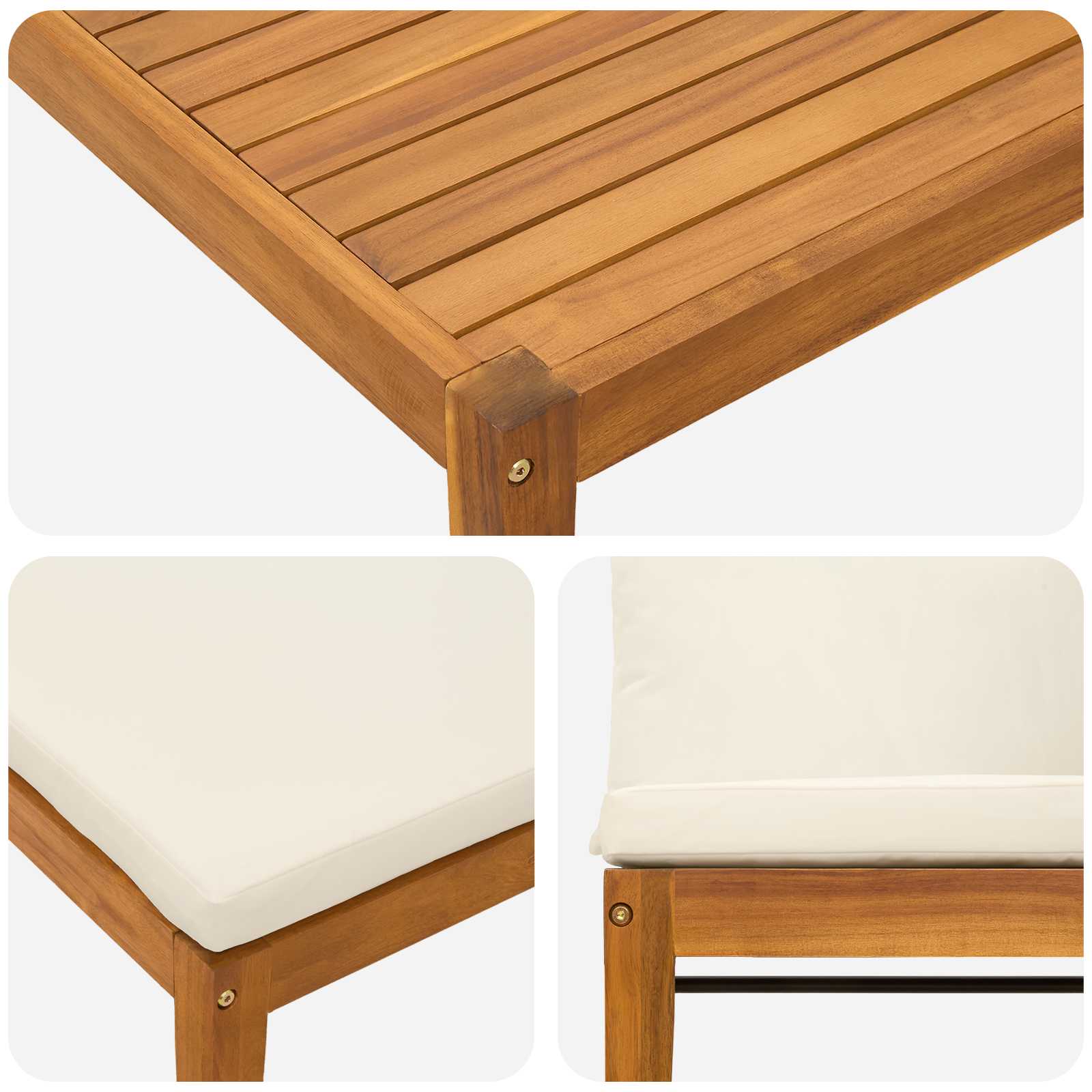 vidaXL 4 pcs Solidne drewno akacjowe i lina naturalny