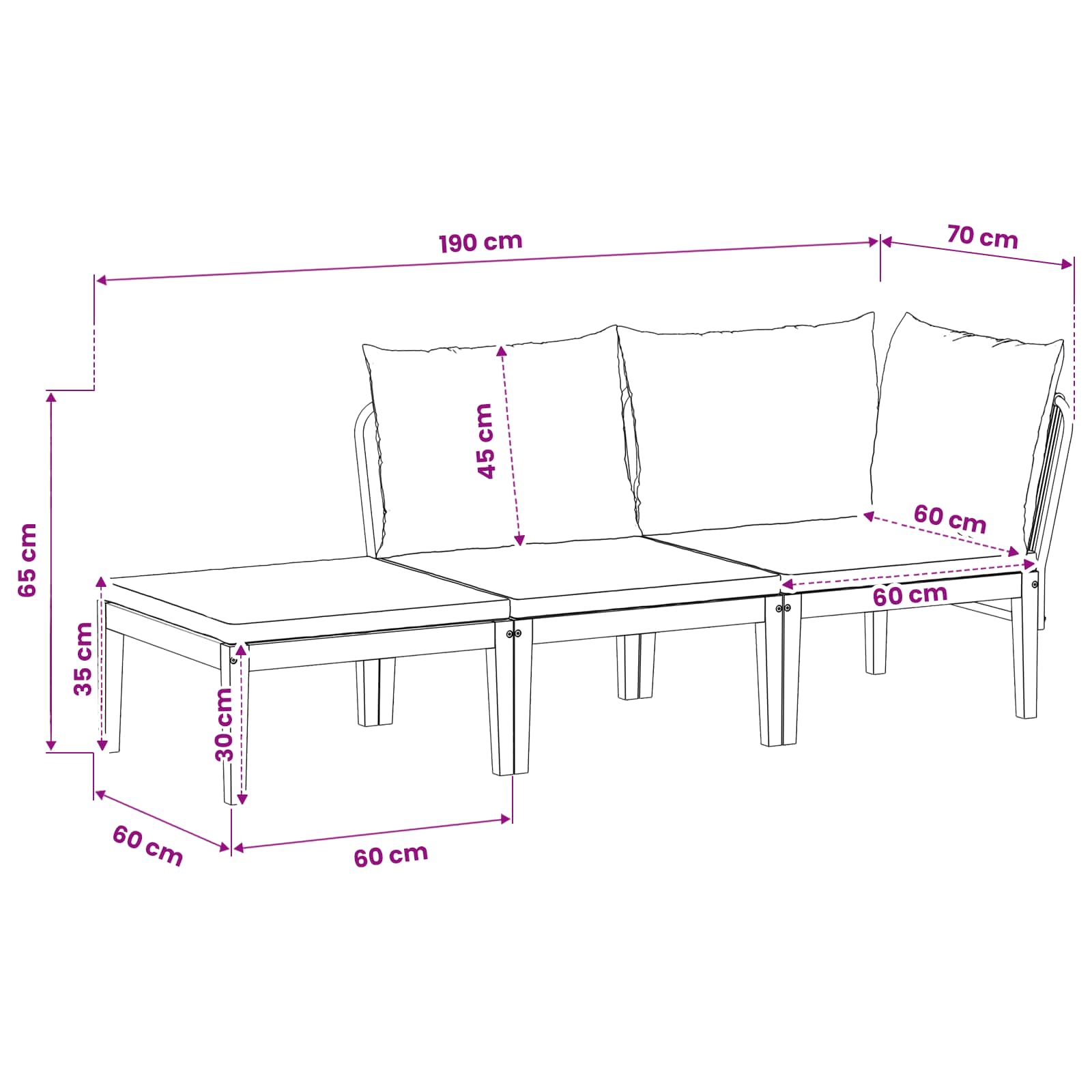 vidaXL 3 pcs Solidne drewno akacjowe i lina naturalny