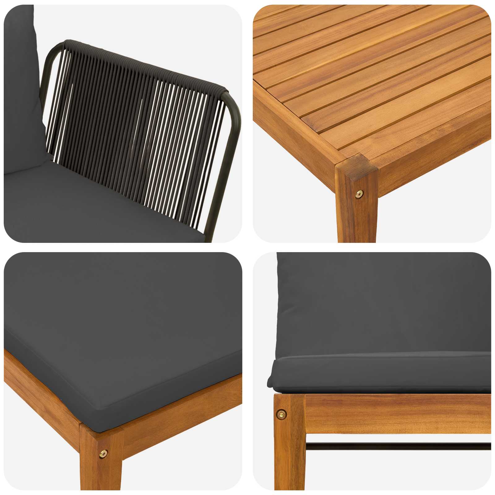 vidaXL 6 pcs Solidne drewno akacjowe i lina naturalny