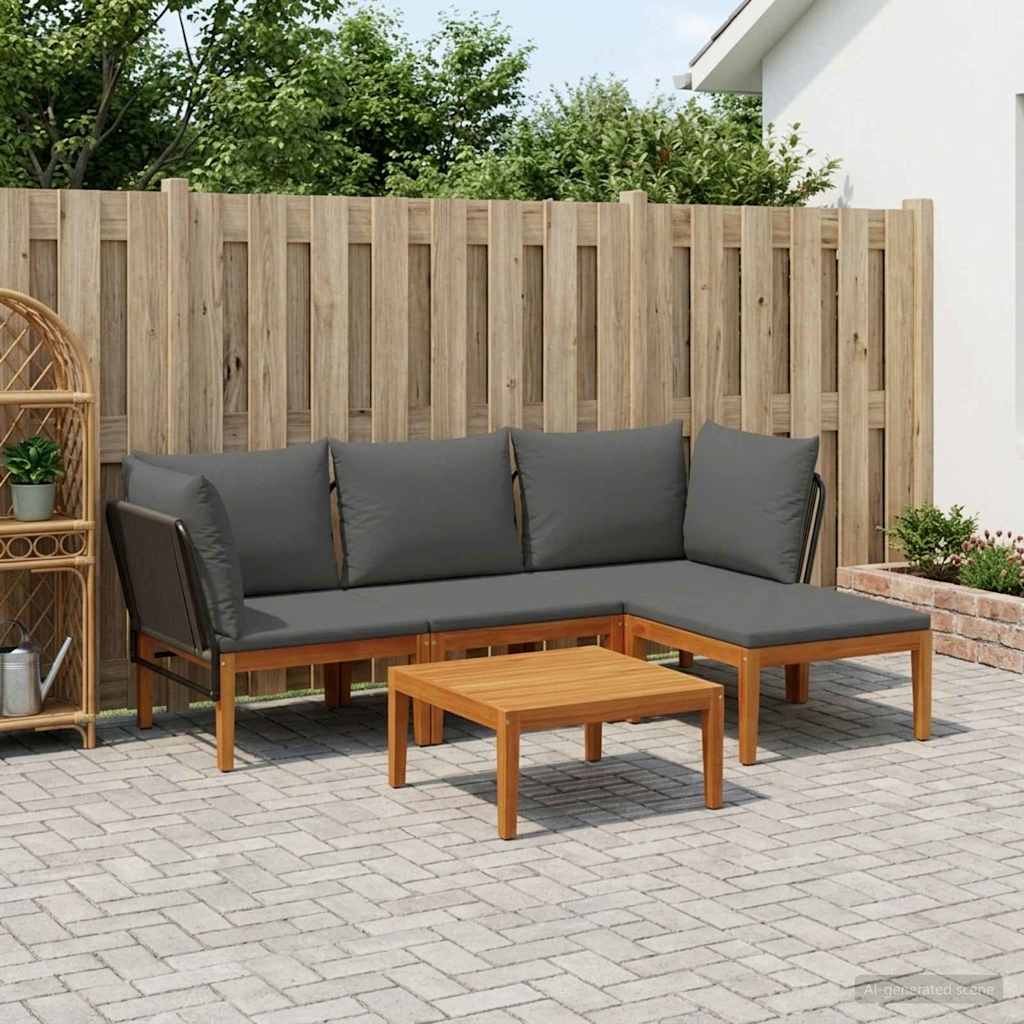 vidaXL 5 pcs Solidne drewno akacjowe i lina naturalny
