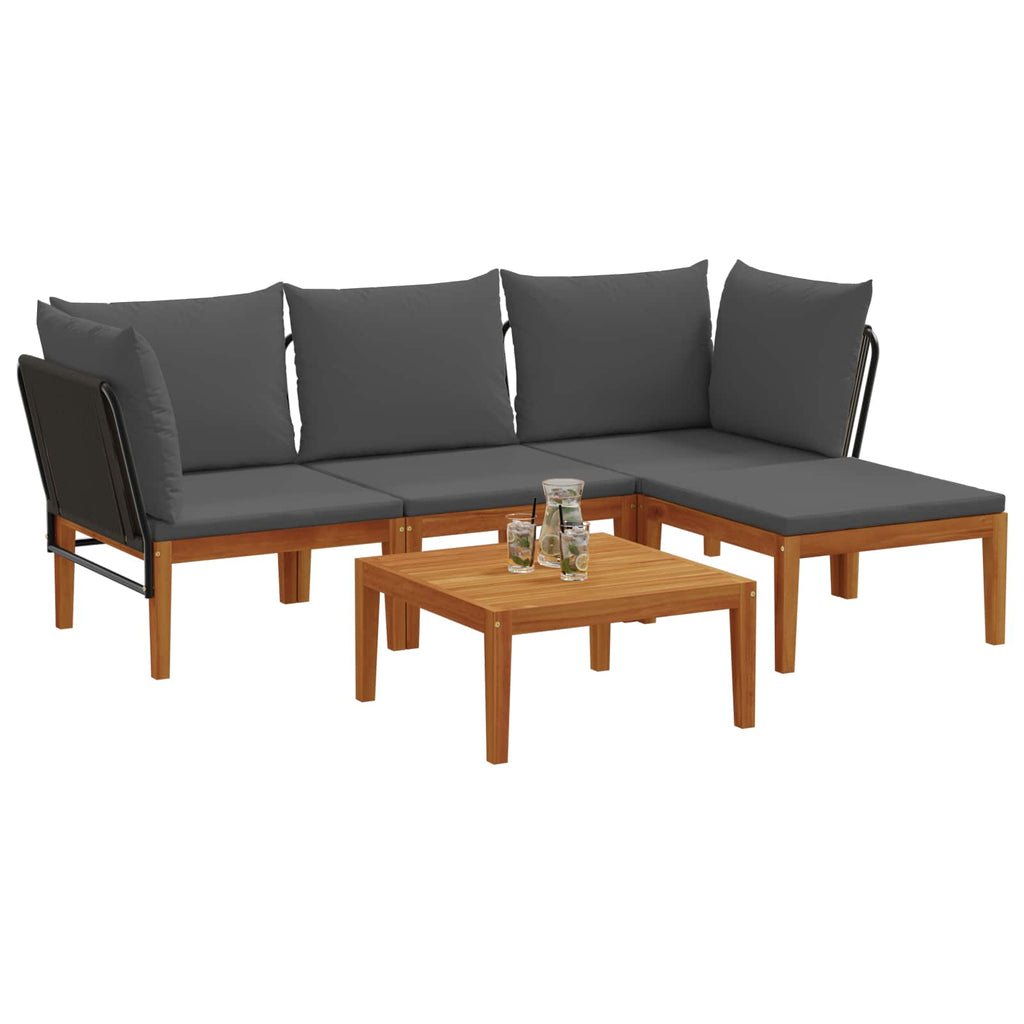 vidaXL 5 pcs Solidne drewno akacjowe i lina naturalny