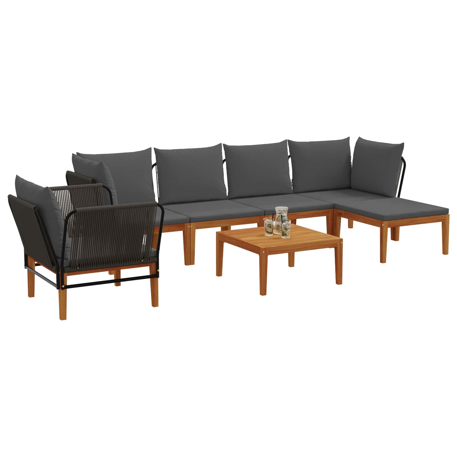 vidaXL 7 pcs Solidne drewno akacjowe i lina naturalny