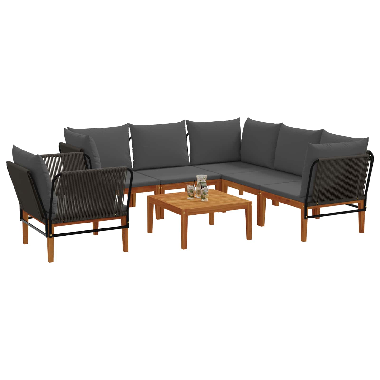 vidaXL 7 pcs Solidne drewno akacjowe i lina naturalny