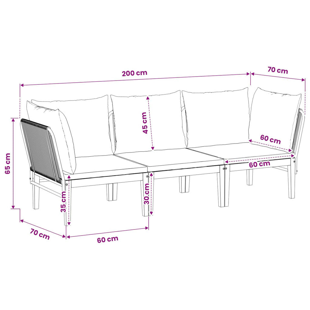 vidaXL 3 pcs Solidne drewno akacjowe i lina naturalny
