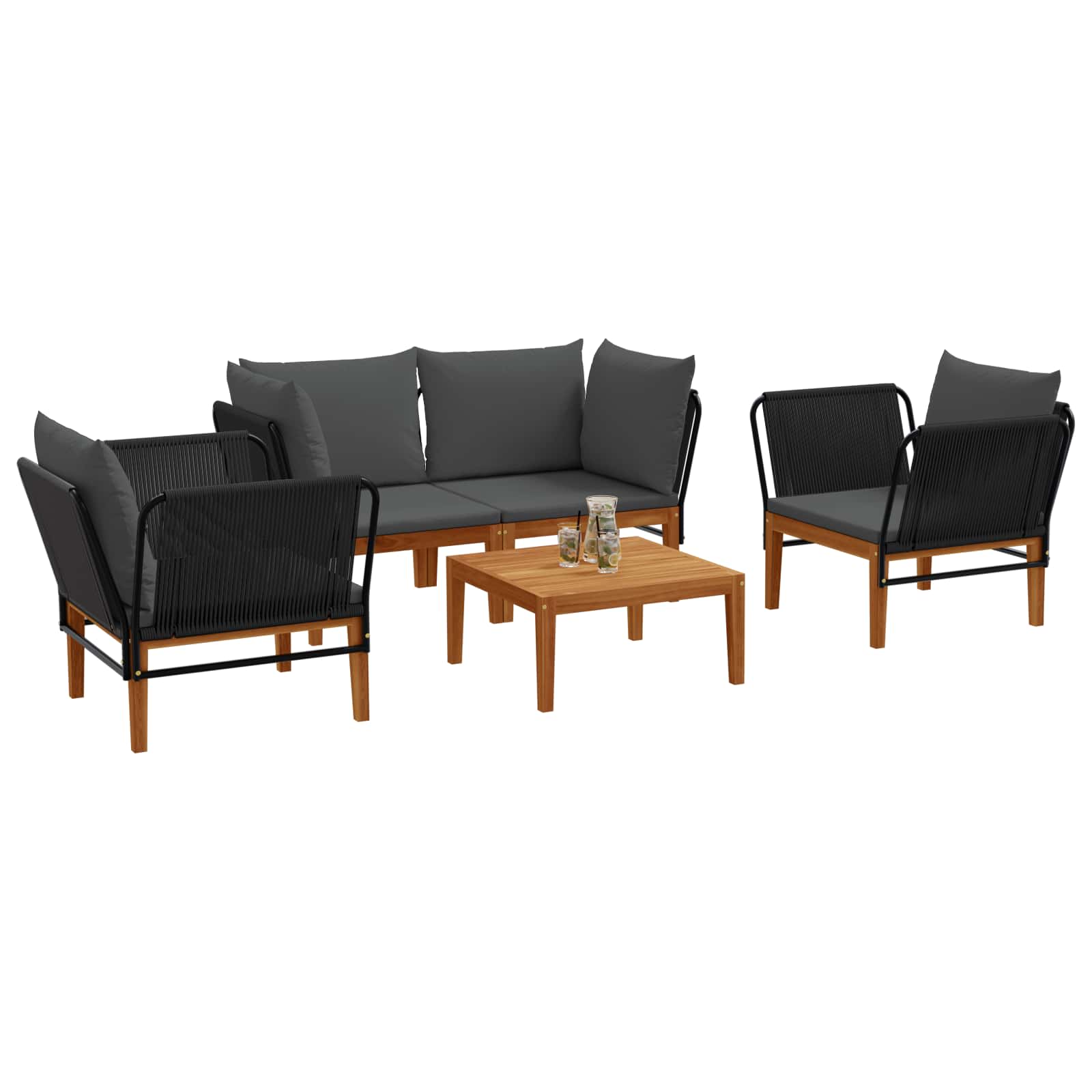 vidaXL 5 pcs Solidne drewno akacjowe i lina naturalny