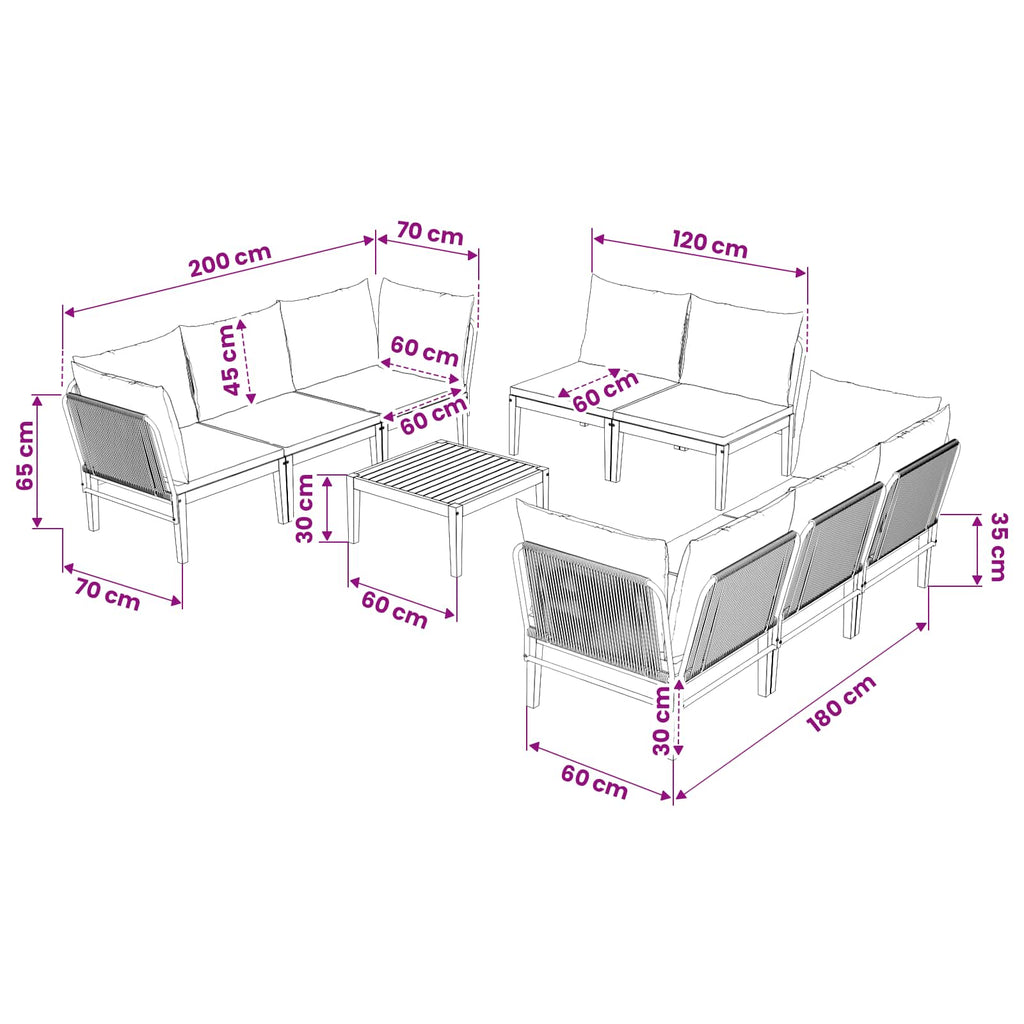 vidaXL 9 pcs Solidne drewno akacjowe i lina naturalny