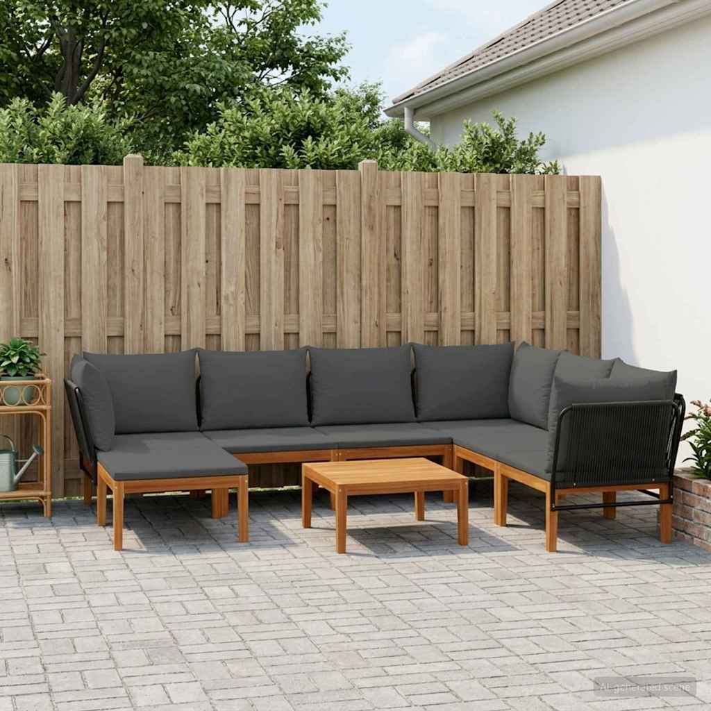 vidaXL 8 pcs Solidne drewno akacjowe i lina naturalny