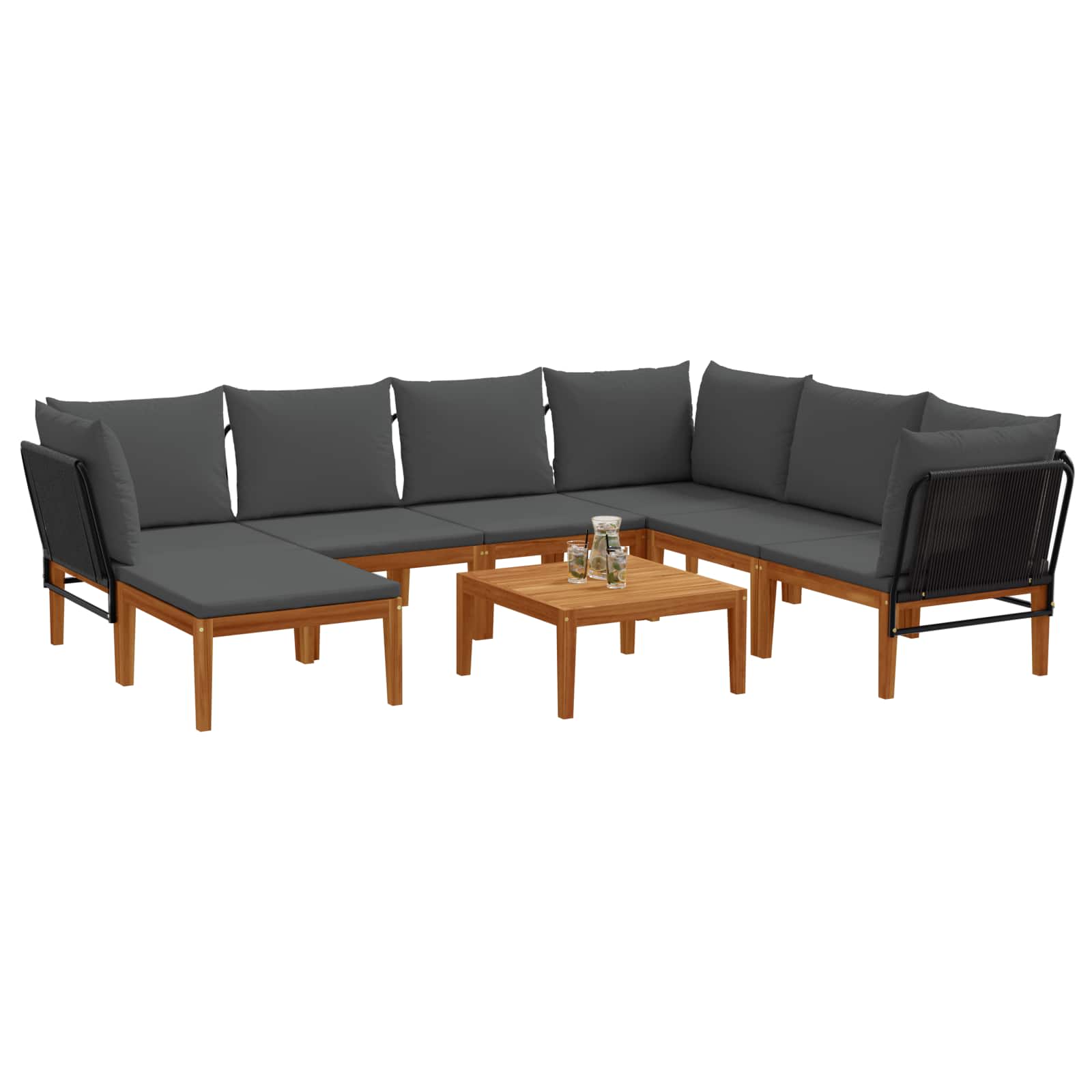 vidaXL 8 pcs Solidne drewno akacjowe i lina naturalny