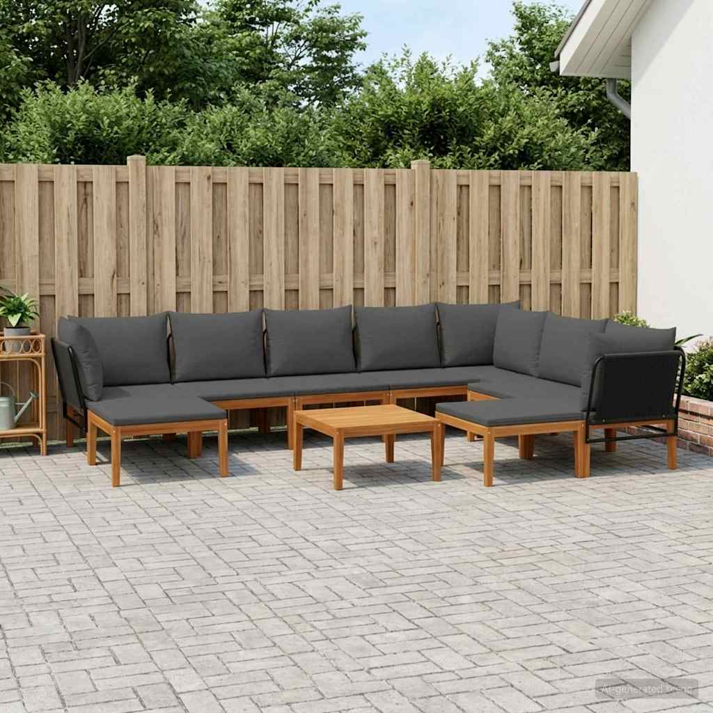 vidaXL 11 pcs Solidne drewno akacjowe i lina naturalny