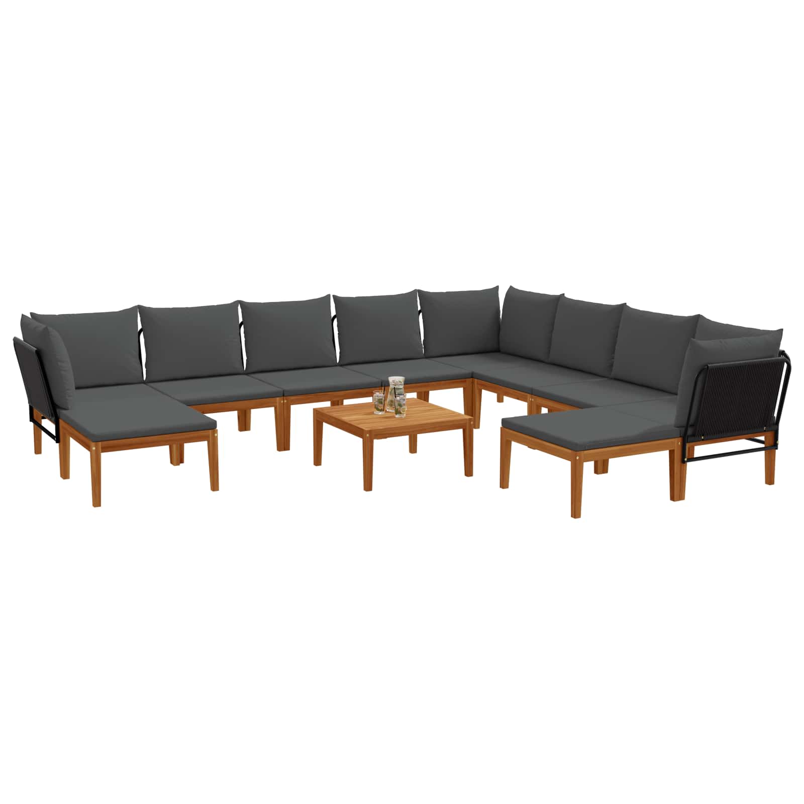 vidaXL 11 pcs Solidne drewno akacjowe i lina naturalny