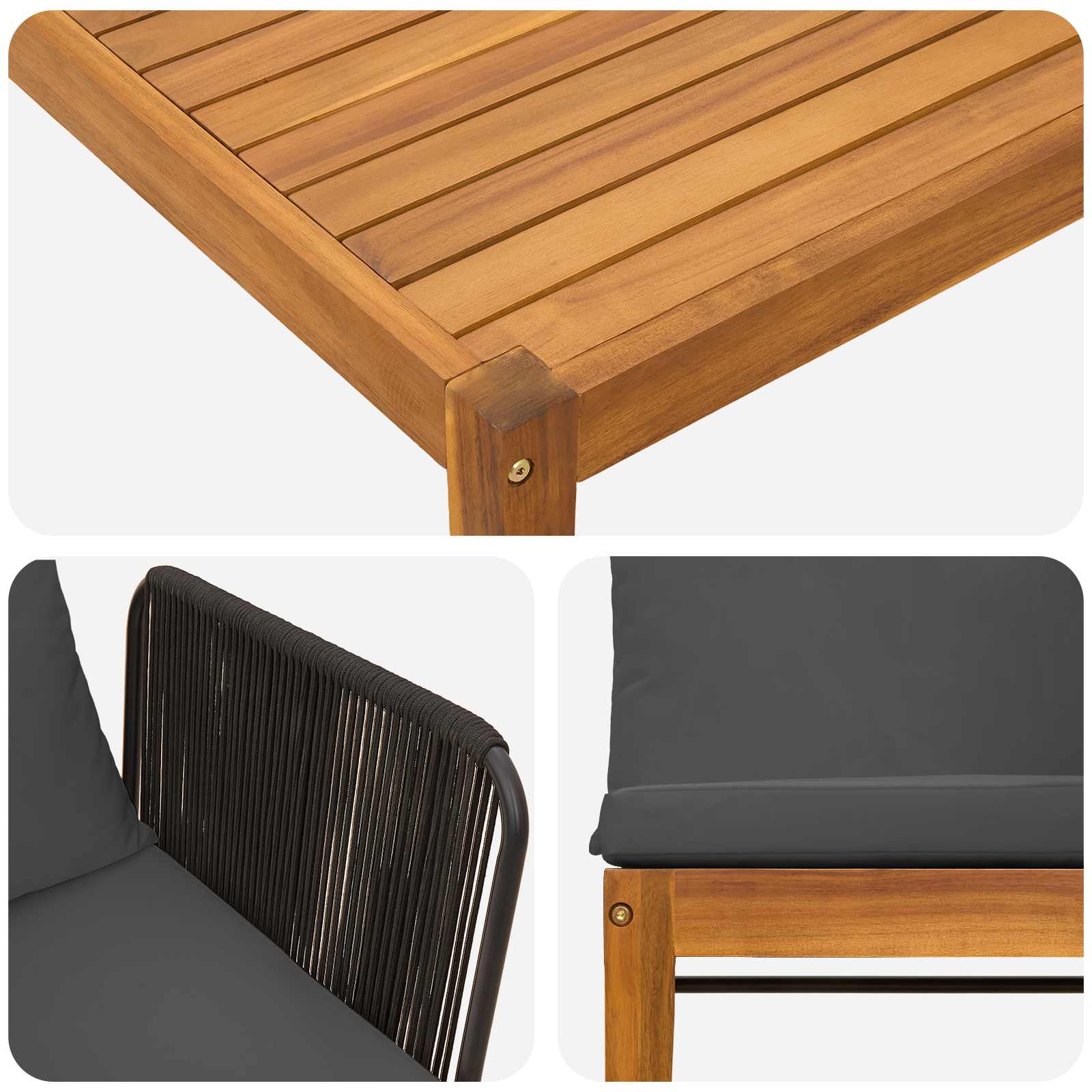 vidaXL 5 pcs Solidne drewno akacjowe i lina naturalny