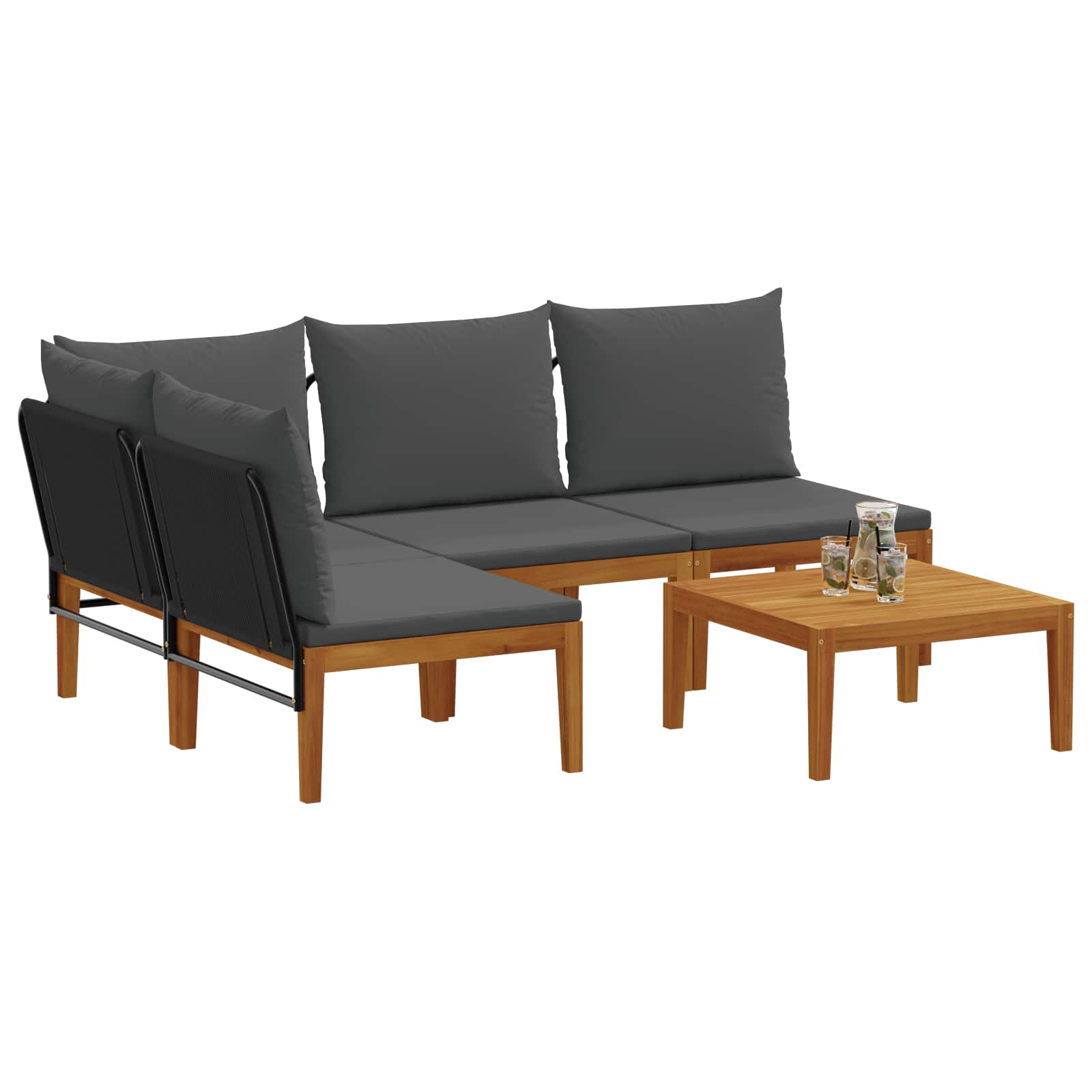 vidaXL 5 pcs Solidne drewno akacjowe i lina naturalny