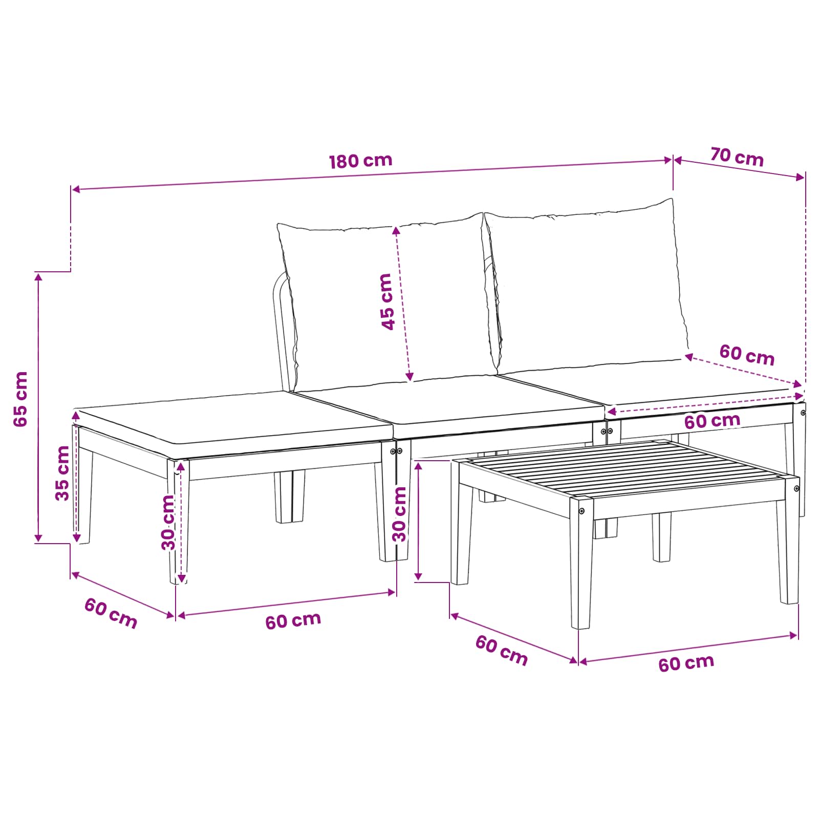 vidaXL 4 pcs Solidne drewno akacjowe i lina naturalny