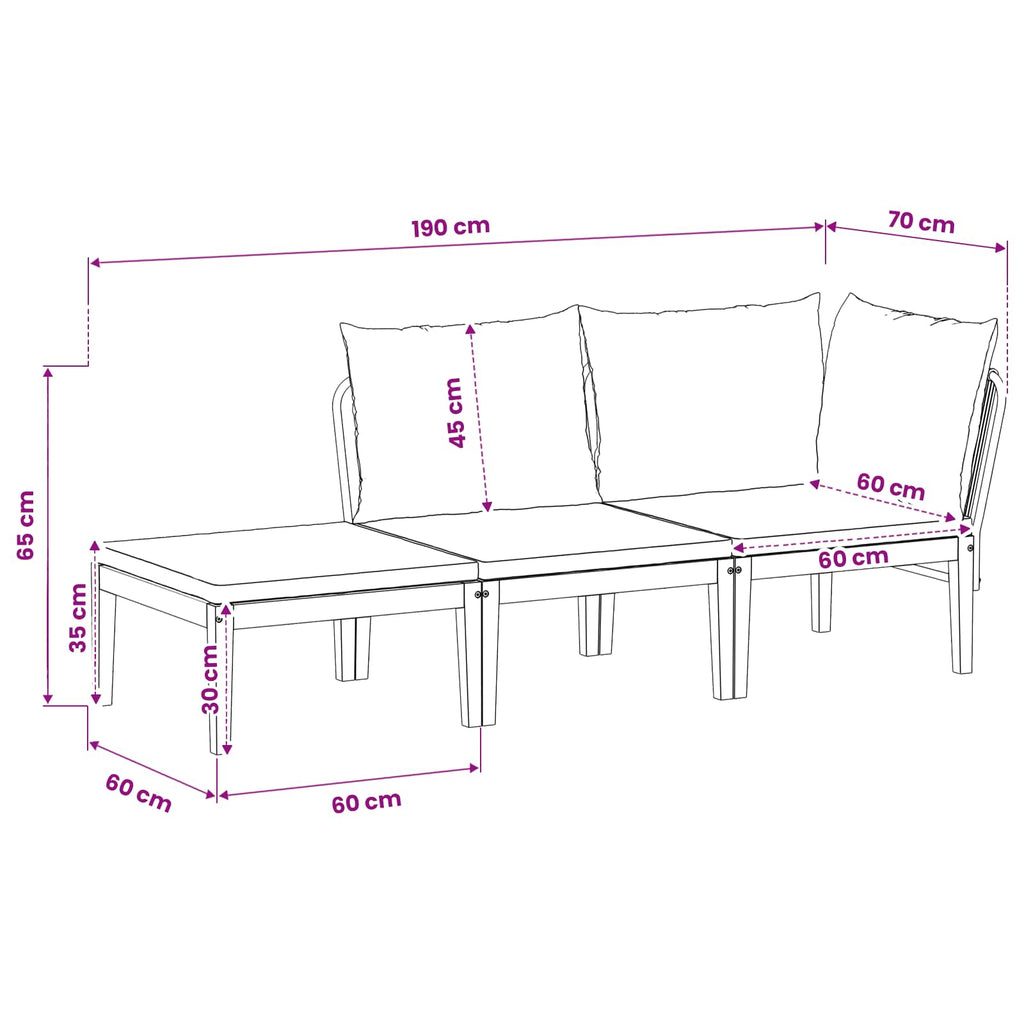 vidaXL 3 pcs Solidne drewno akacjowe i lina naturalny