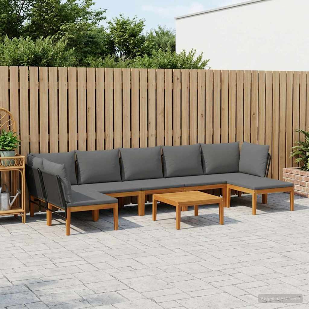 vidaXL 8 pcs Solidne drewno akacjowe i lina naturalny