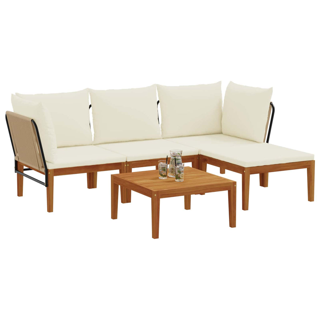 vidaXL 5 pcs Solidne drewno akacjowe i lina naturalny