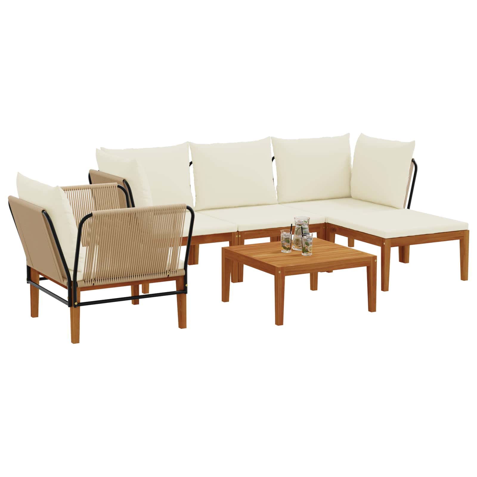 vidaXL 6 pcs Solidne drewno akacjowe i lina naturalny