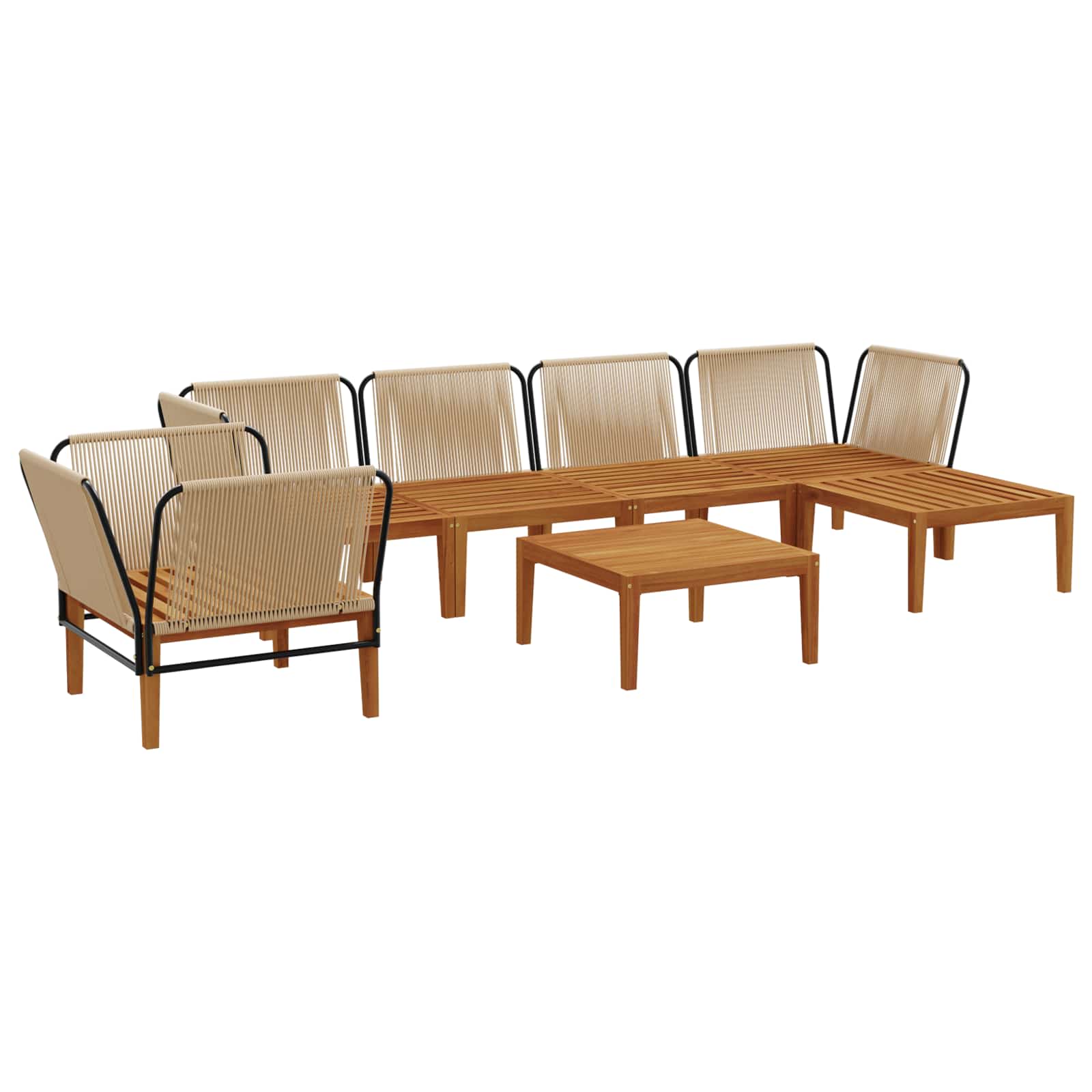 vidaXL 7 pcs Solidne drewno akacjowe i lina naturalny