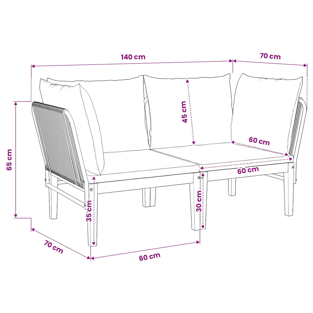 vidaXL 2 pcs Solidne drewno akacjowe i lina naturalny
