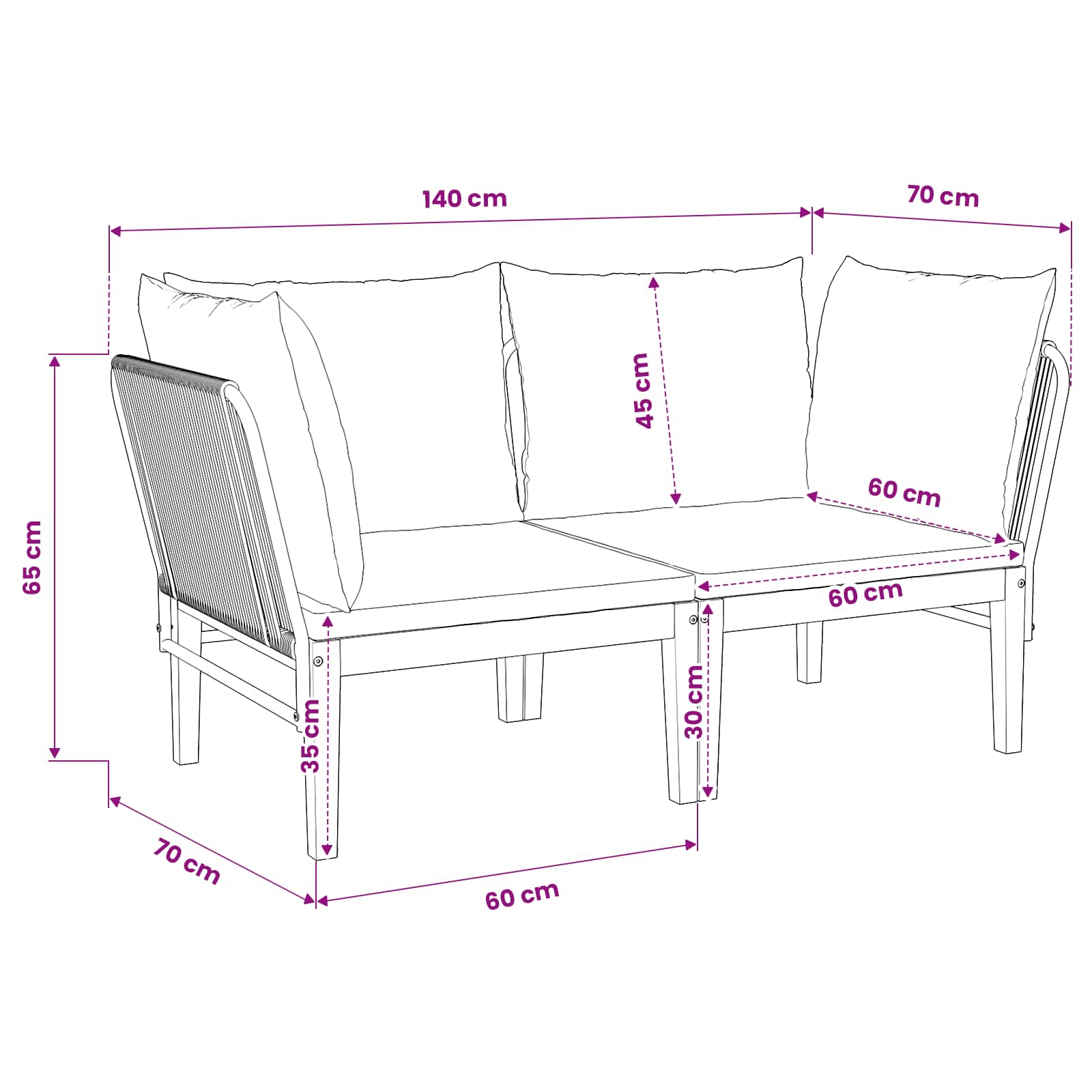 vidaXL 2 pcs Solidne drewno akacjowe i lina naturalny