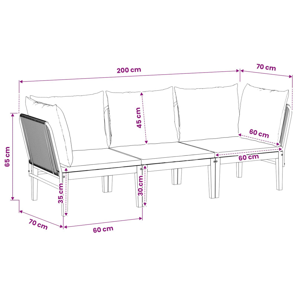 vidaXL 3 pcs Solidne drewno akacjowe i lina naturalny
