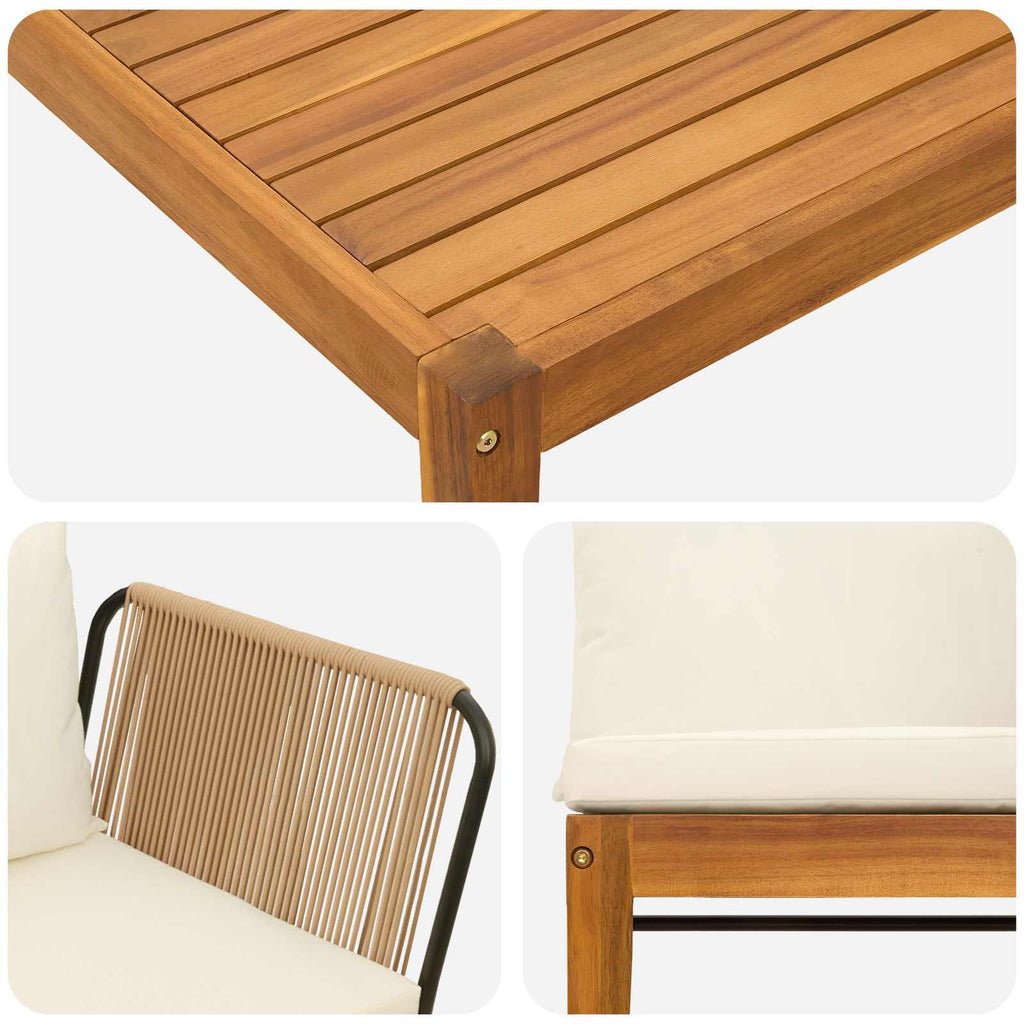vidaXL 5 pcs Solidne drewno akacjowe i lina naturalny