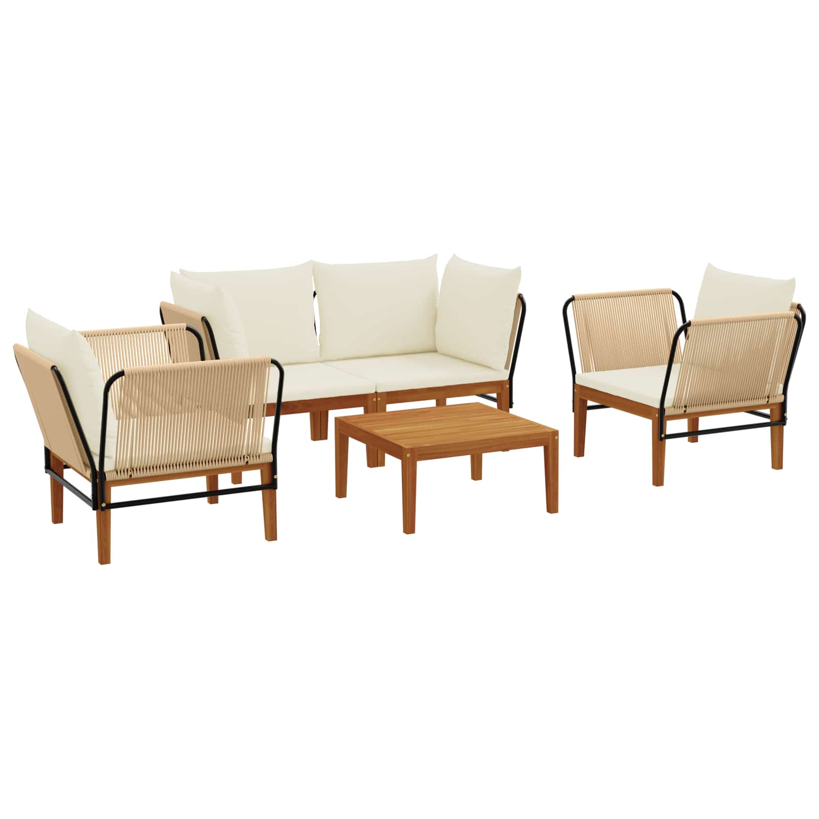 vidaXL 5 pcs Solidne drewno akacjowe i lina naturalny