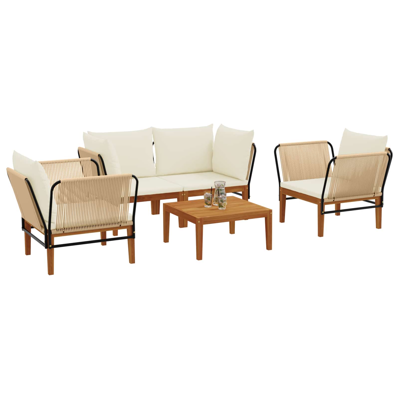 vidaXL 5 pcs Solidne drewno akacjowe i lina naturalny