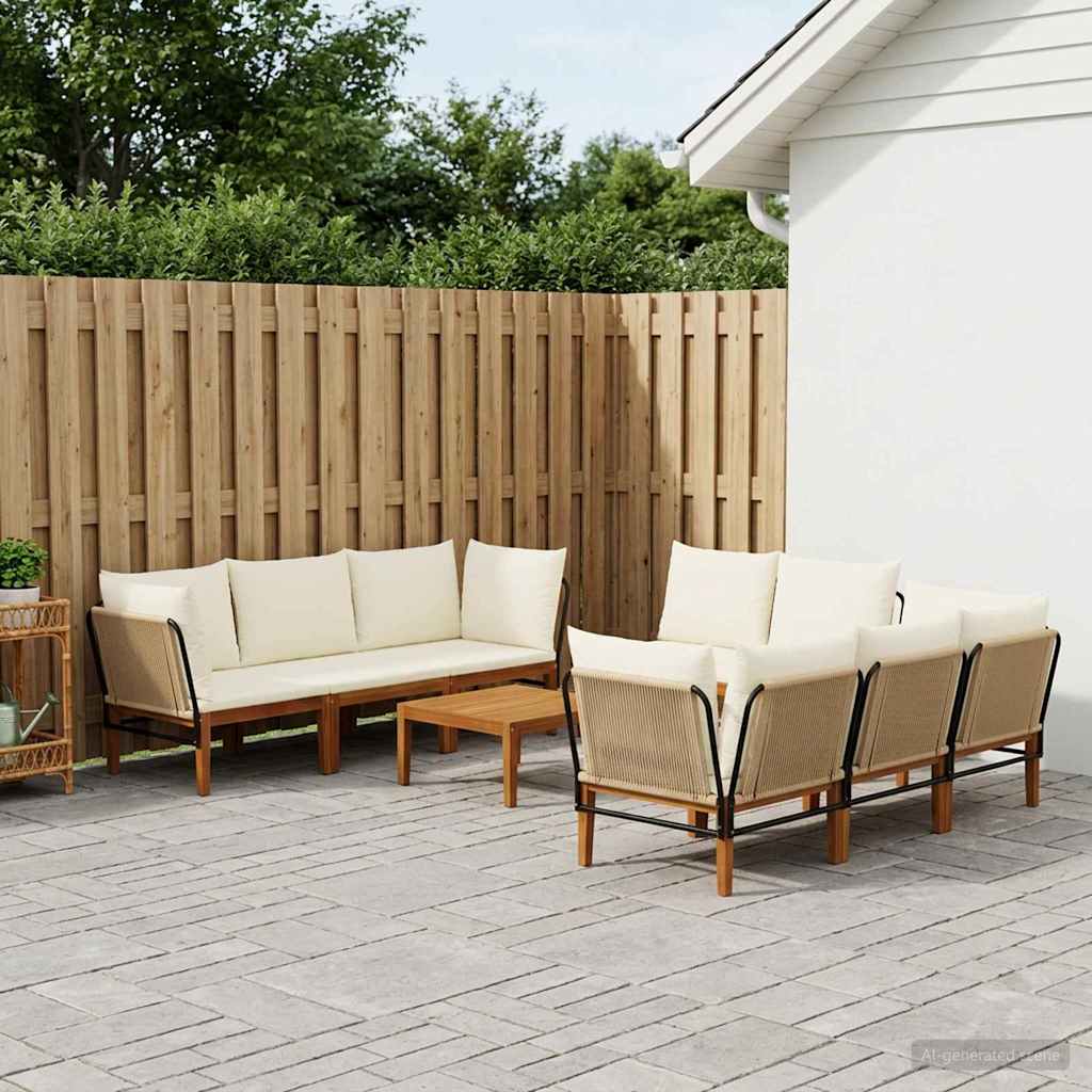 vidaXL 9 pcs Solidne drewno akacjowe i lina naturalny