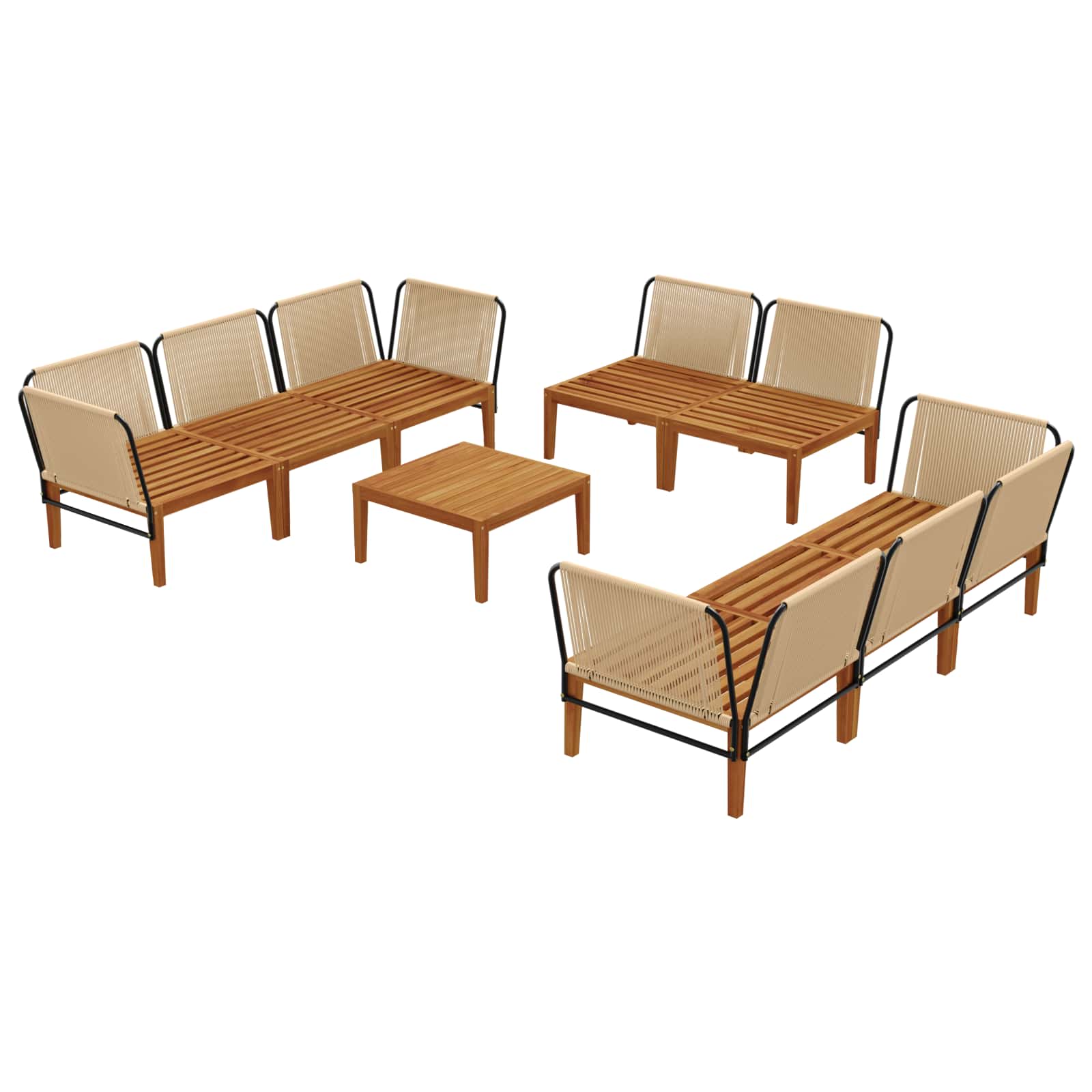 vidaXL 9 pcs Solidne drewno akacjowe i lina naturalny