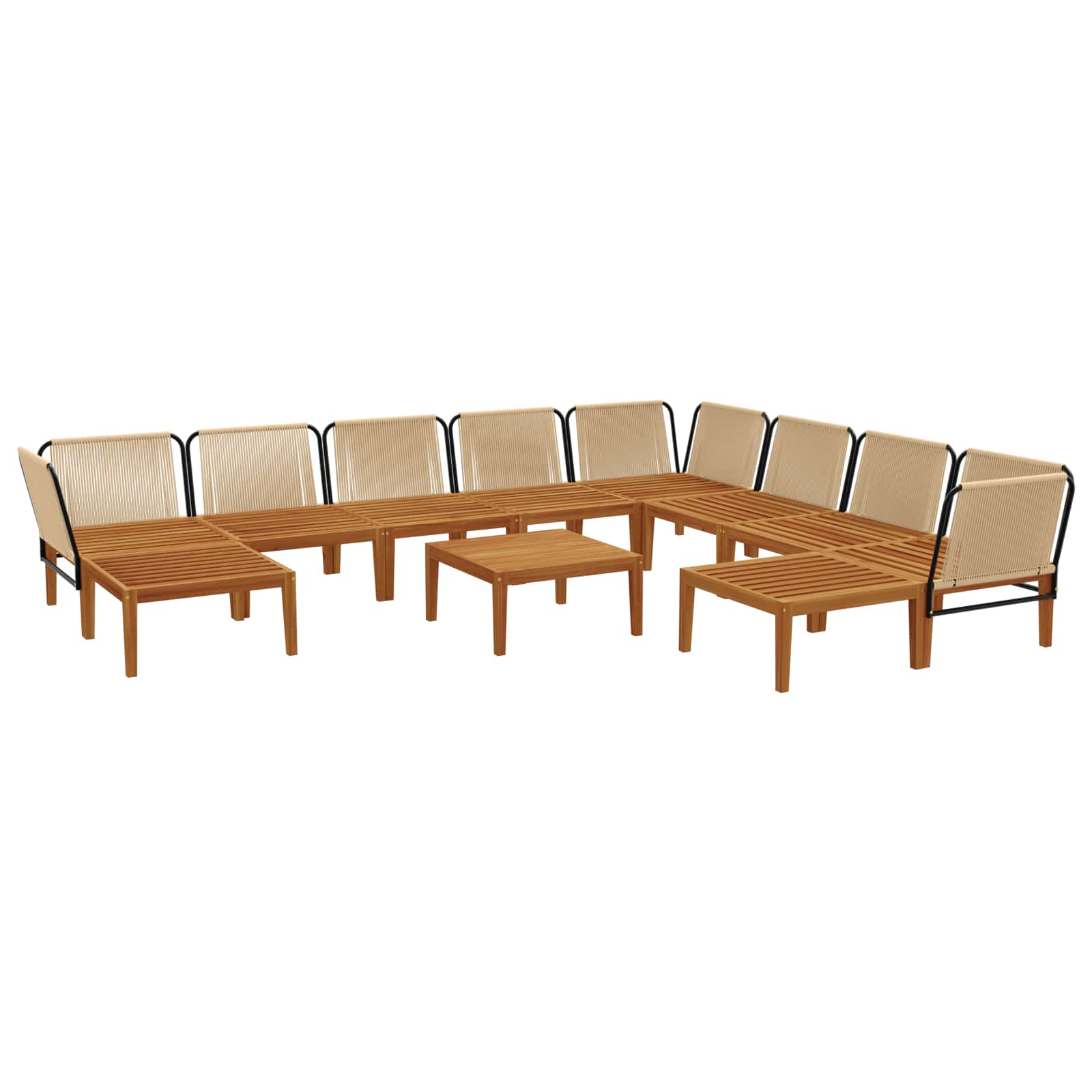 vidaXL 11 pcs Solidne drewno akacjowe i lina naturalny